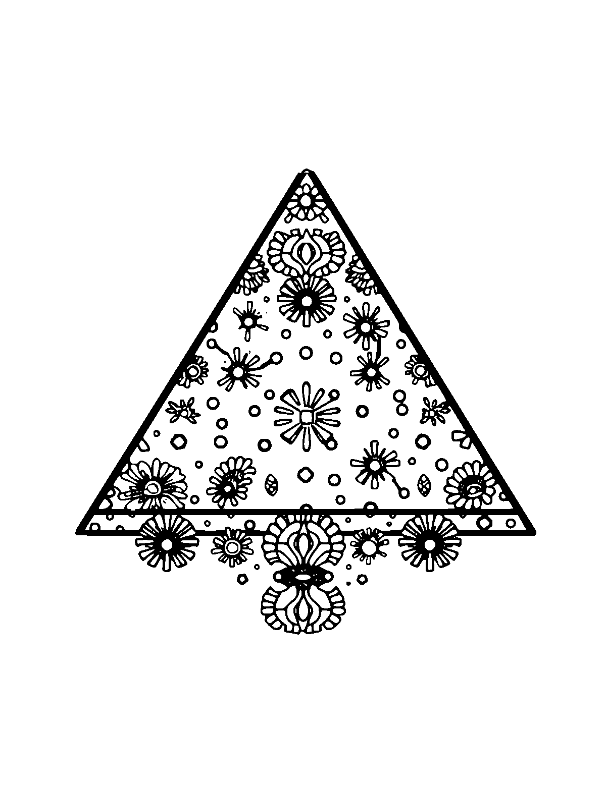 Line-art coloring page of Patterned Triangle, patterned, medium outlines, centered