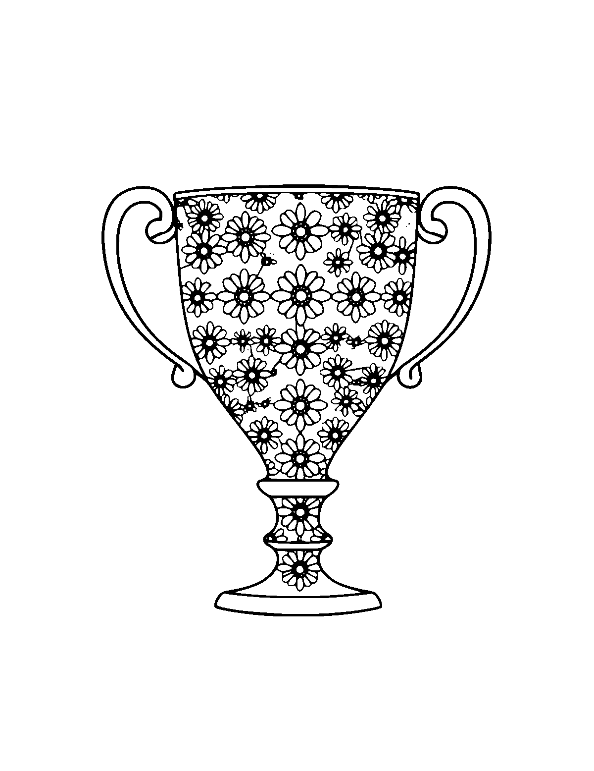 Line-art coloring page of Patterned Trophy, patterned, medium outlines, centered