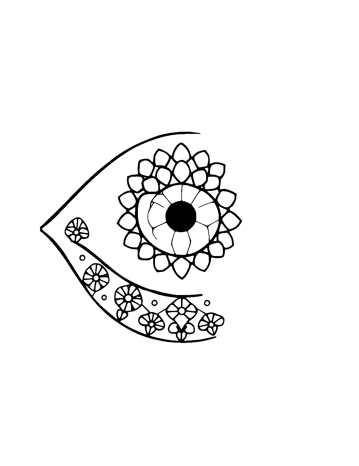 Line-art coloring page of Patterned Turkish Evil Eye (Nazar), patterned, medium outlines, centered