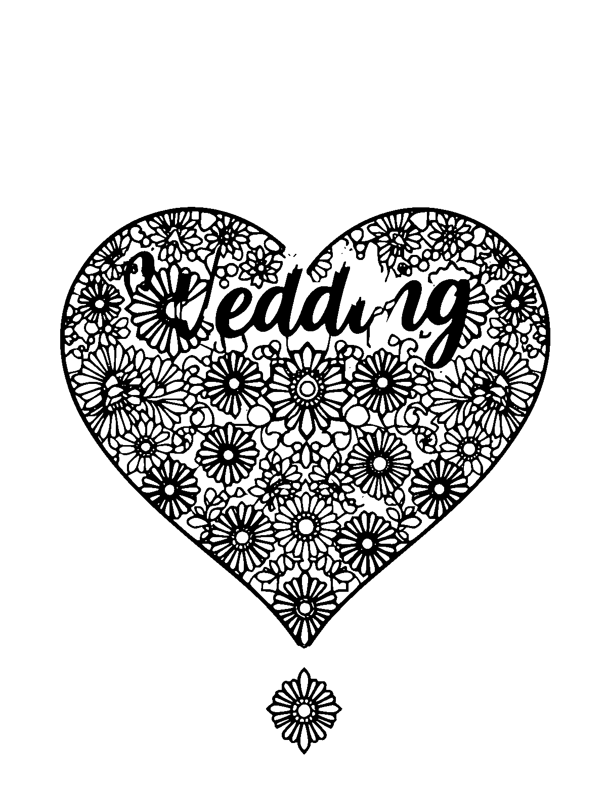 Line-art coloring page of Patterned Wedding, patterned, medium outlines, centered