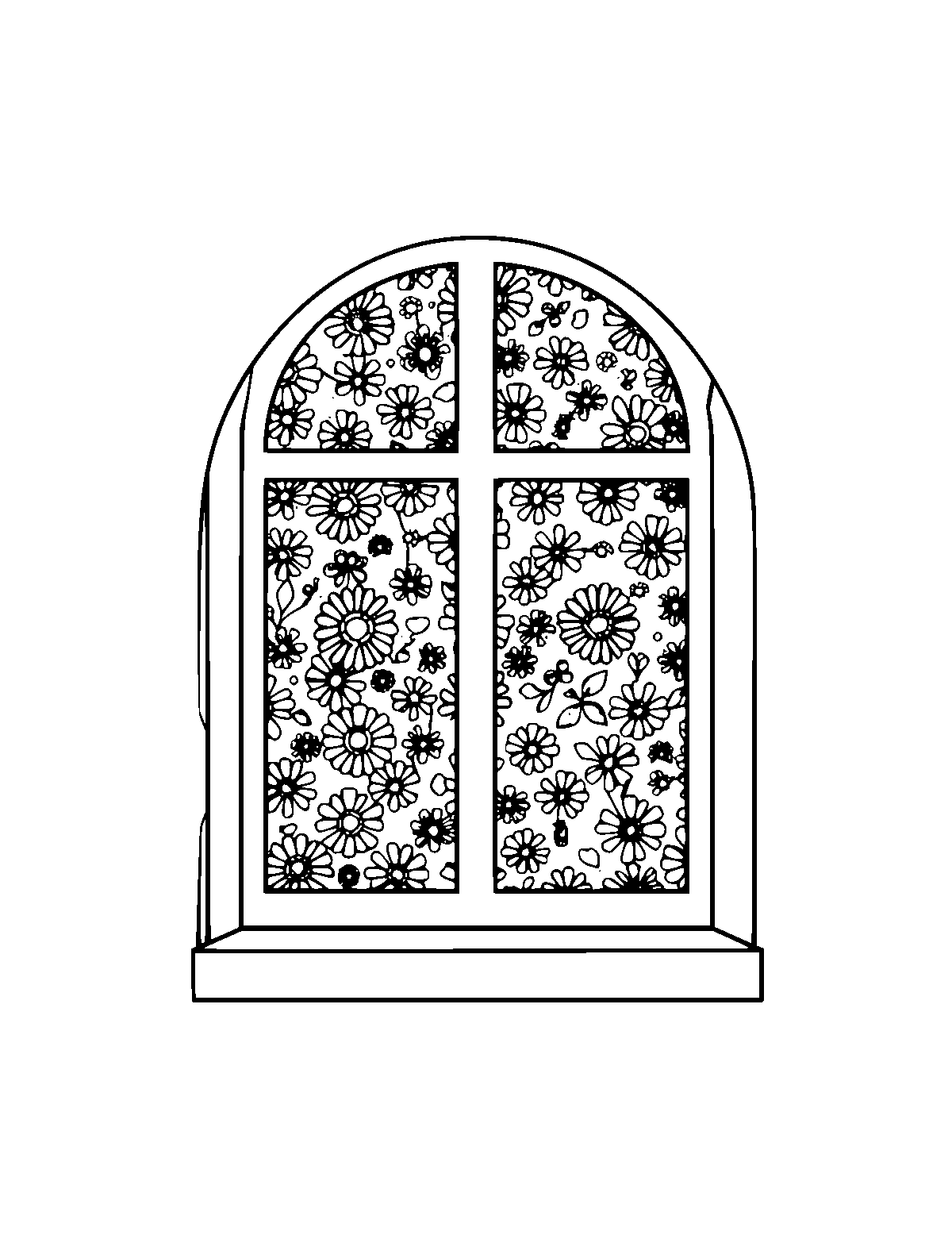 Line-art coloring page of Patterned Window, patterned, medium outlines, centered