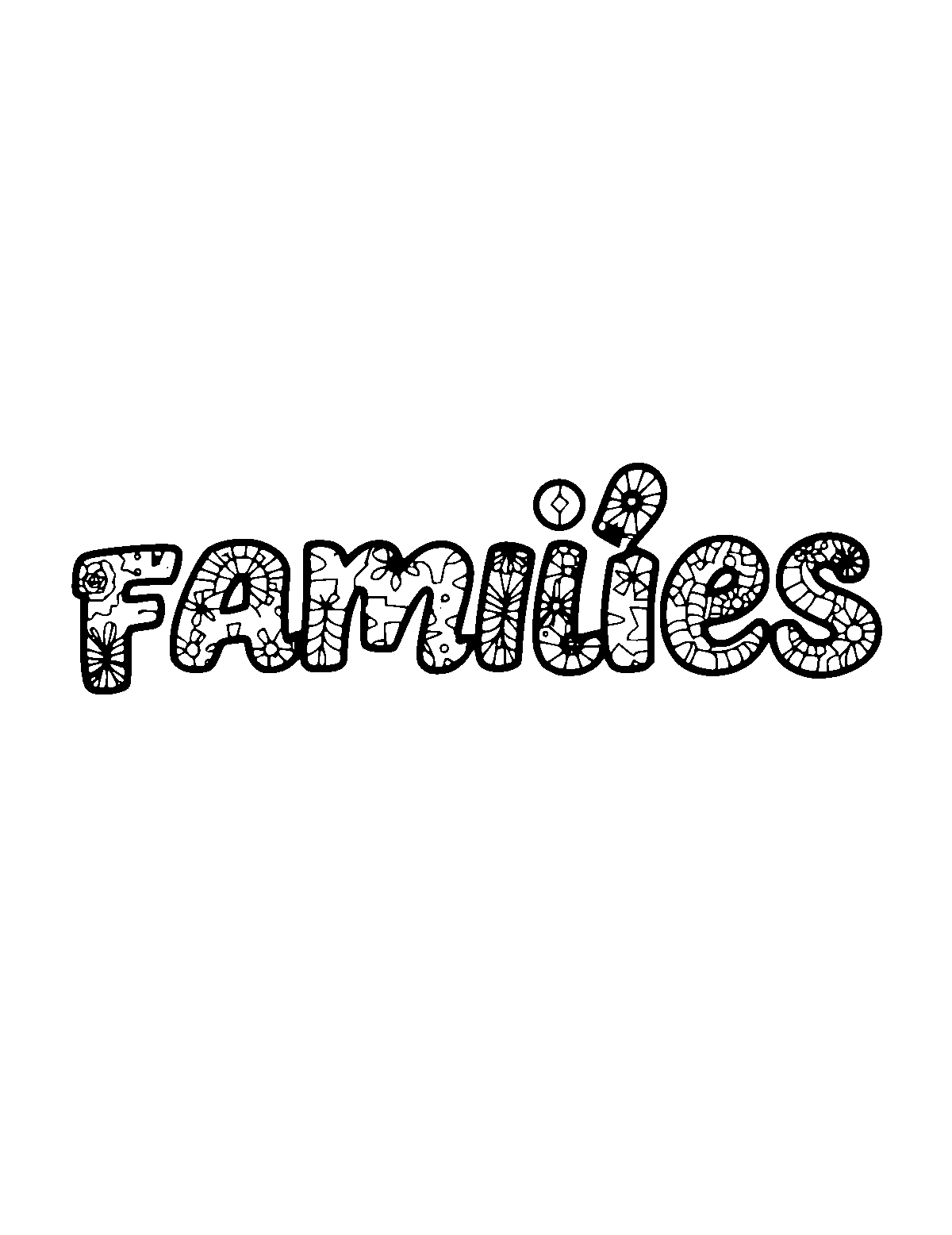 Line-art coloring page of Patterned Word Families, patterned, medium outlines, centered