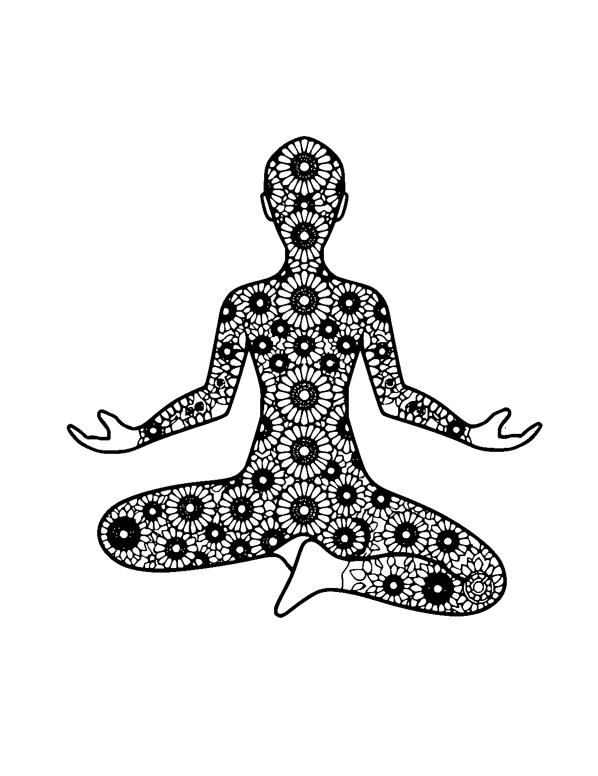 Line-art coloring page of Patterned Yoga, patterned, medium outlines, centered