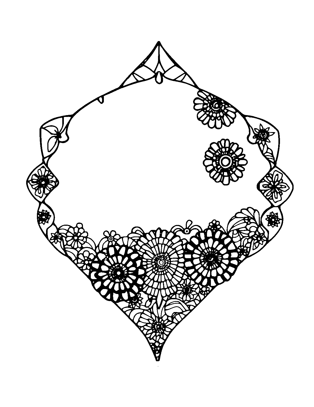 Line-art coloring page of Patterned Zentangle, patterned, medium outlines, centered