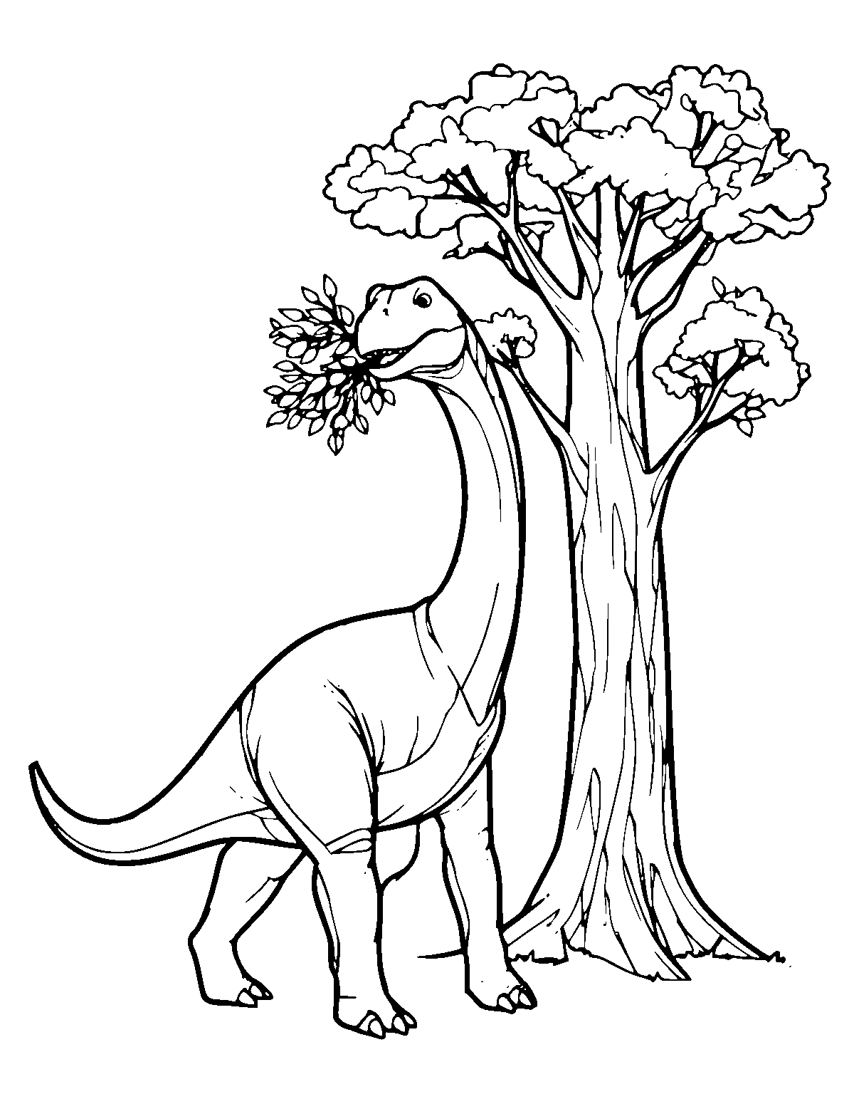 Line-art coloring page of Treetop Grazer Dinosaur, treetop grazer, medium outlines, centered
