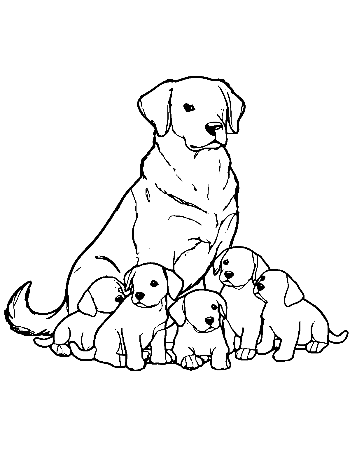 Line-art coloring page of Puppy Litter Dog, puppy litter, medium outlines, centered