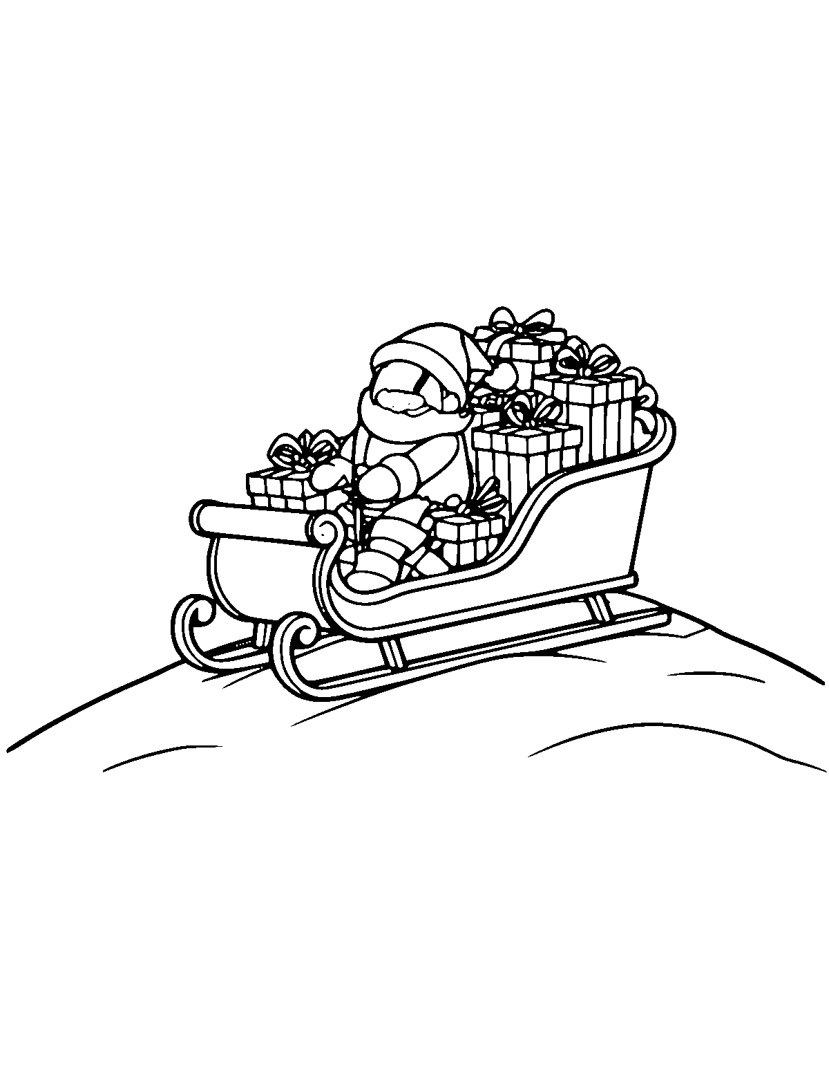 Line-art coloring page of Sleigh Christmas, sleigh, medium outlines, centered