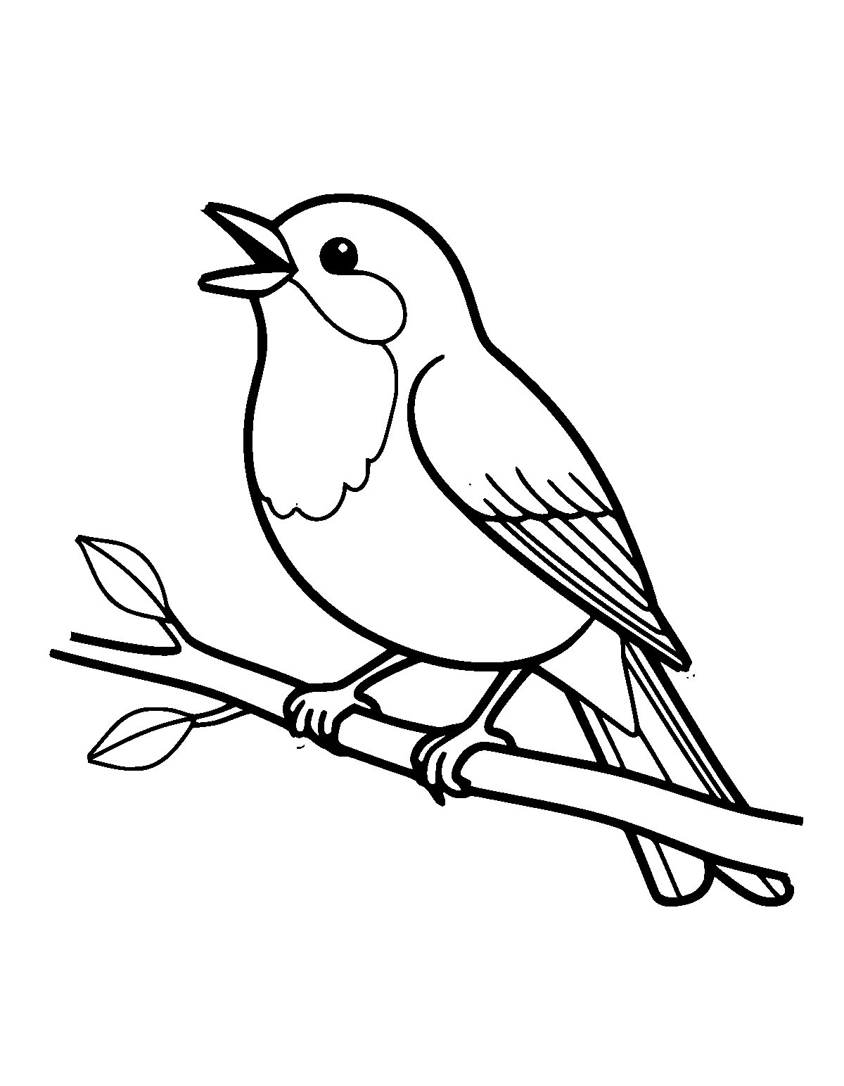 Line-art coloring page of Singing Songbird Bird, singing songbird, thick outlines, centered