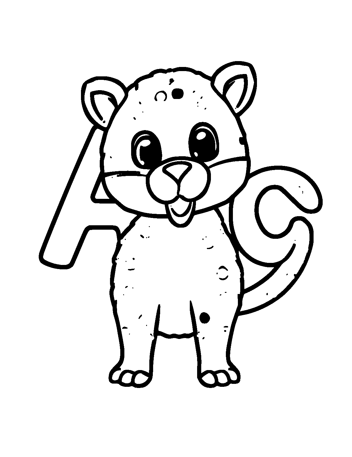 Line-art coloring page of Abc, thick outlines, centered