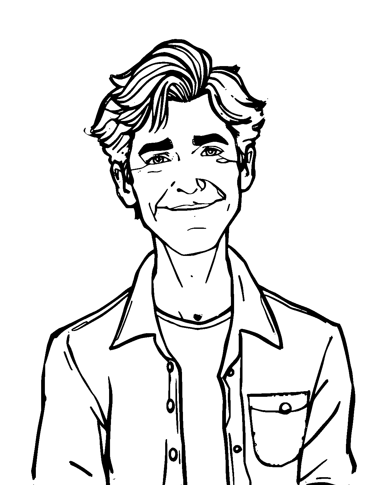 Line-art coloring page of Actor, medium outlines, centered