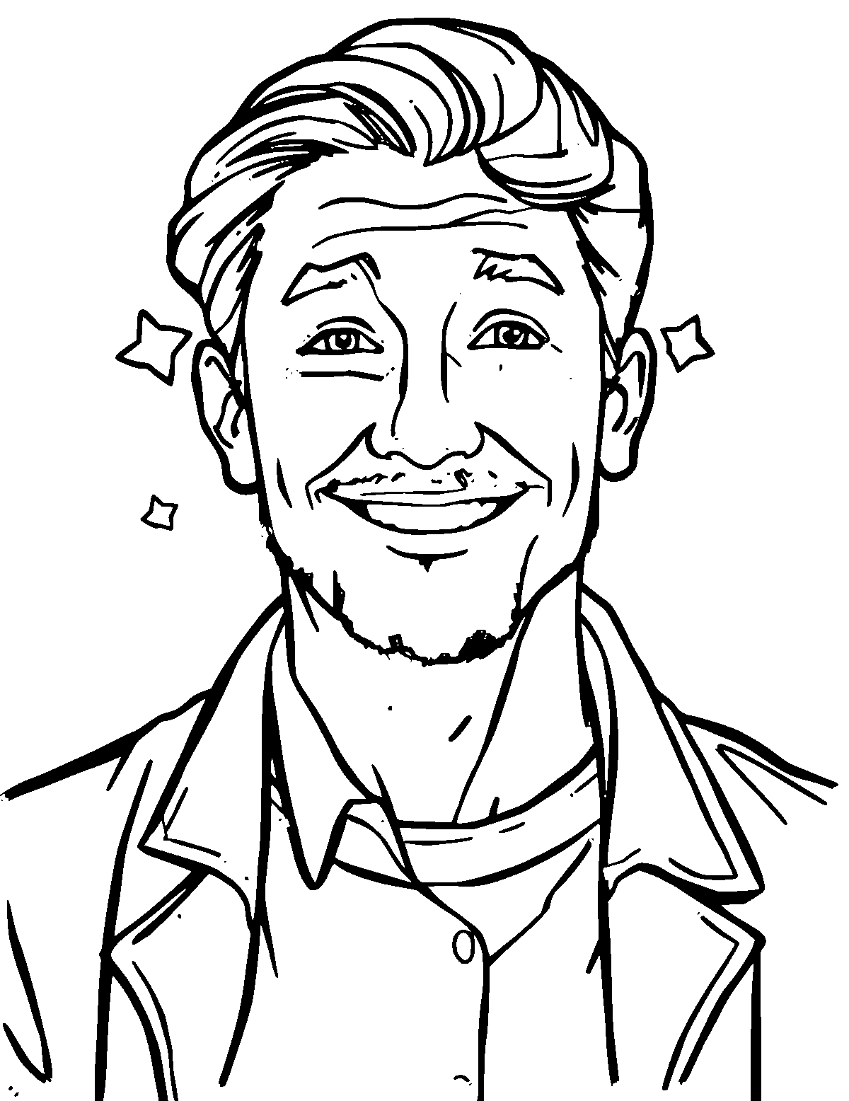 Line-art coloring page of Actor, thick outlines, centered
