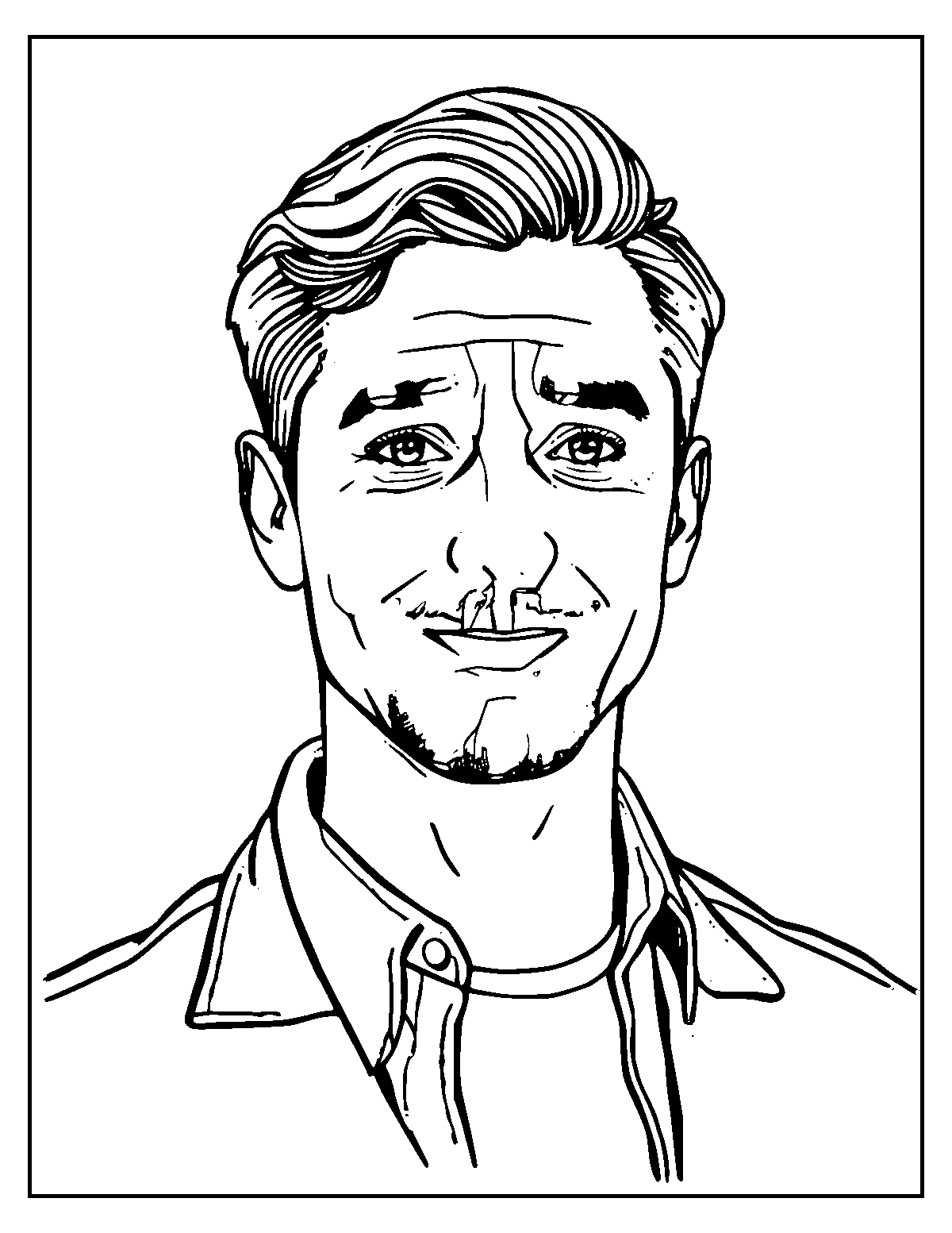 Line-art coloring page of Actor, medium outlines, centered