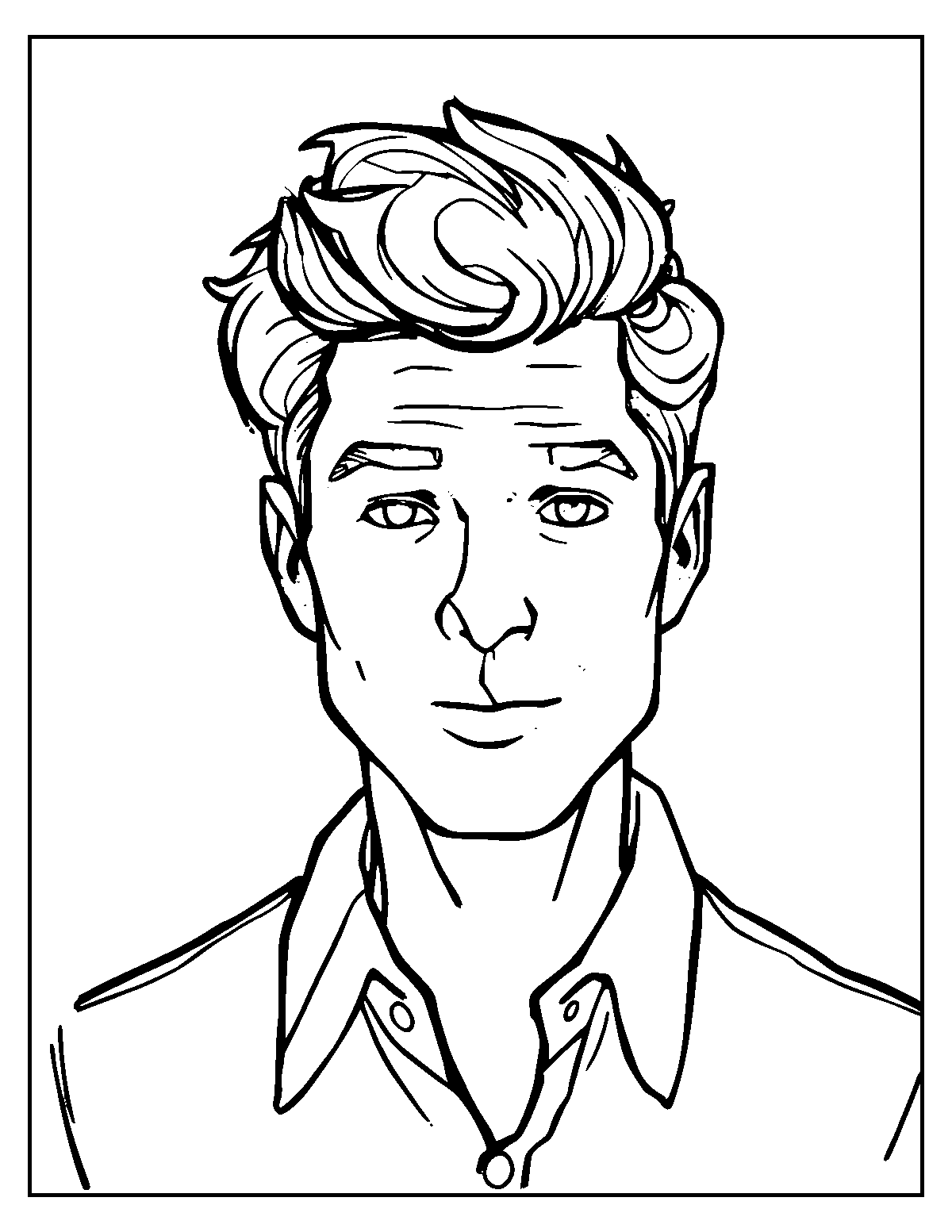 Line-art coloring page of Actor, medium outlines, centered