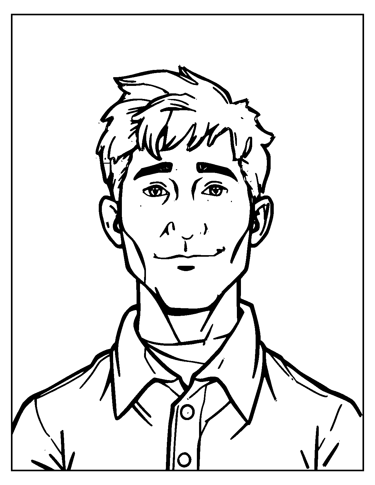 Line-art coloring page of Actor, thick outlines, centered