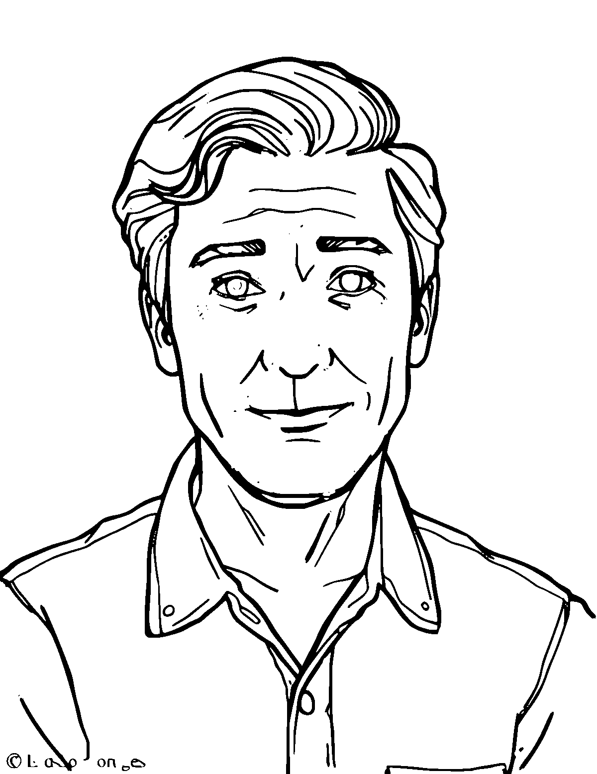 Line-art coloring page of Actor, medium outlines, centered