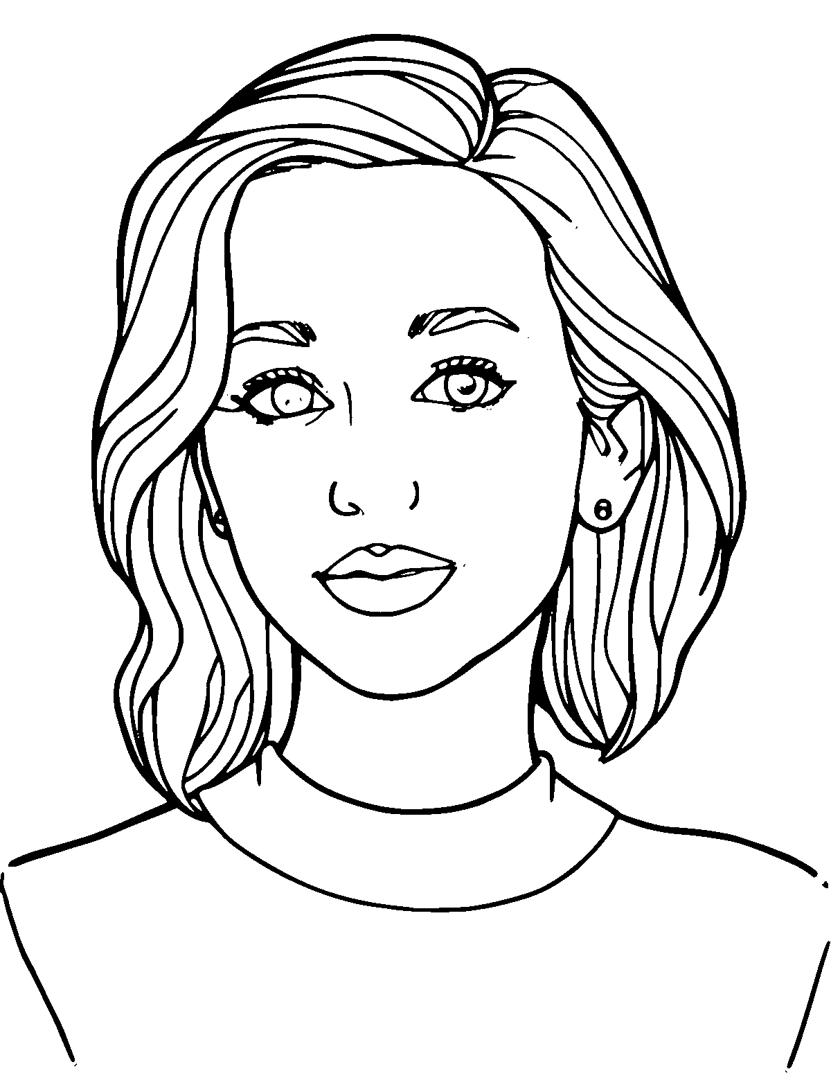 Line-art coloring page of Actress, medium outlines, centered