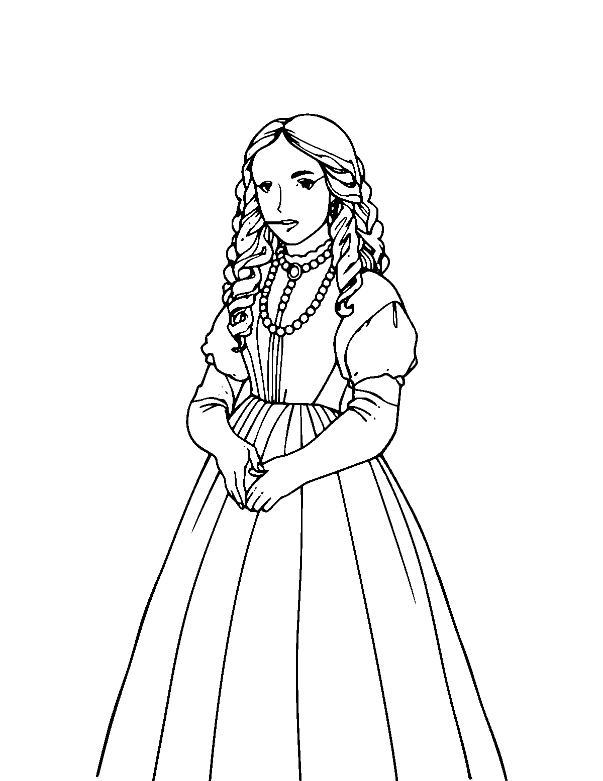 Line-art coloring page of Ada Lovelace, medium outlines, centered
