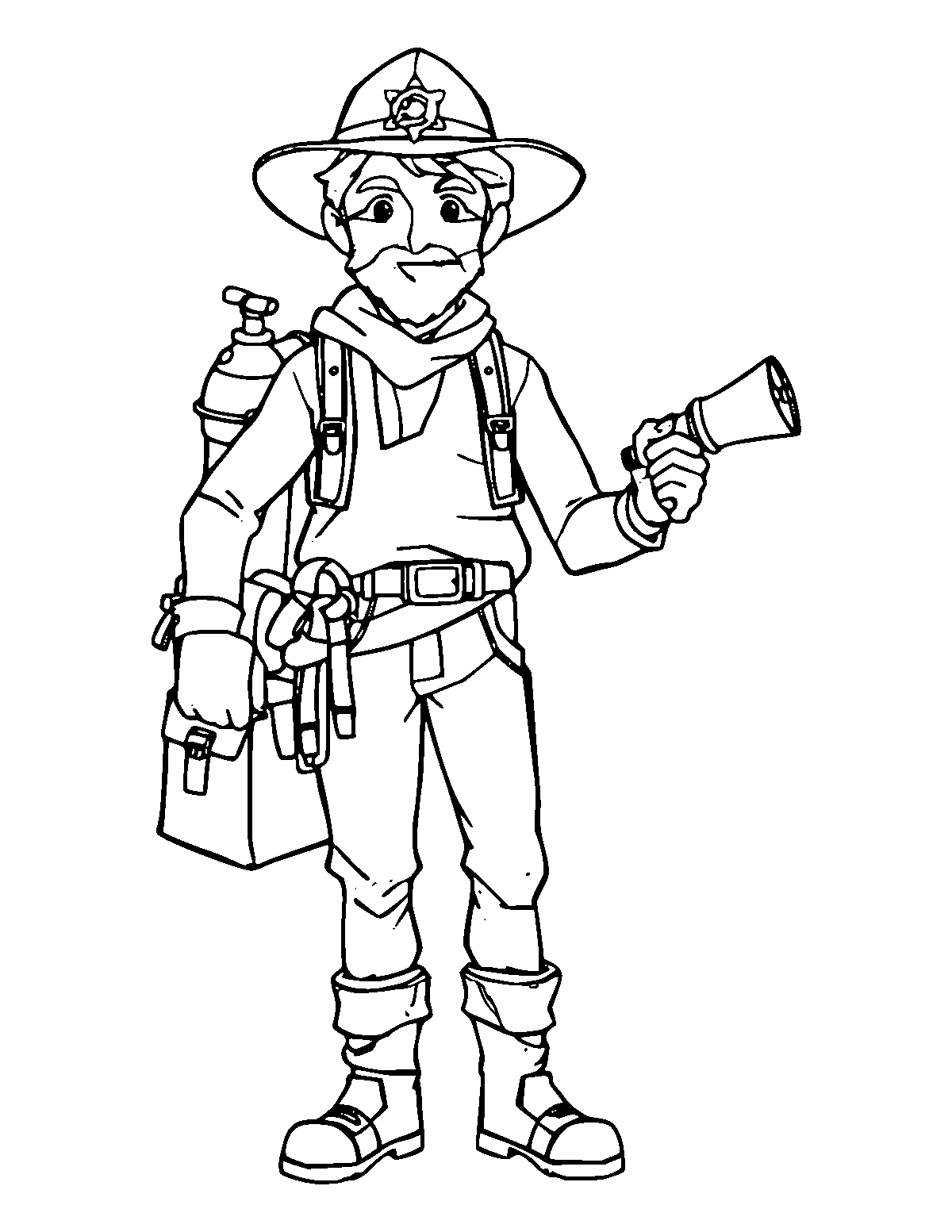 Line-art coloring page of Adventurer, medium outlines, centered