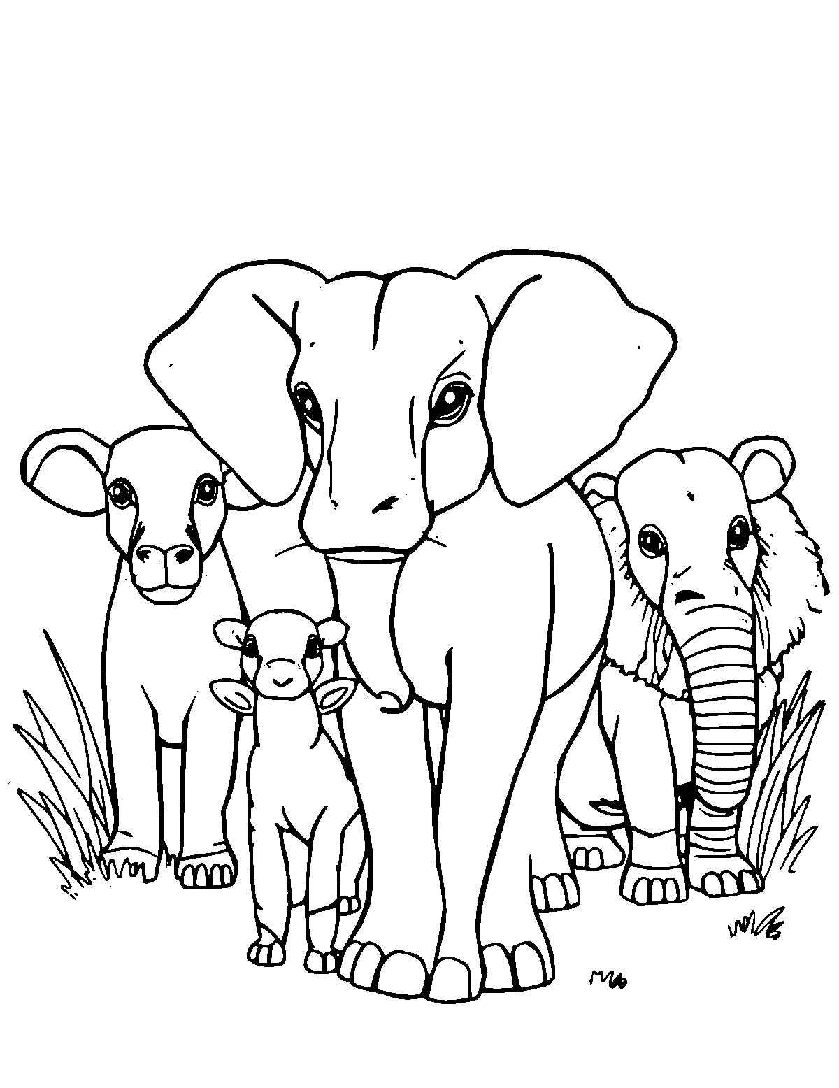 Line-art coloring page of African Animals, medium outlines, centered