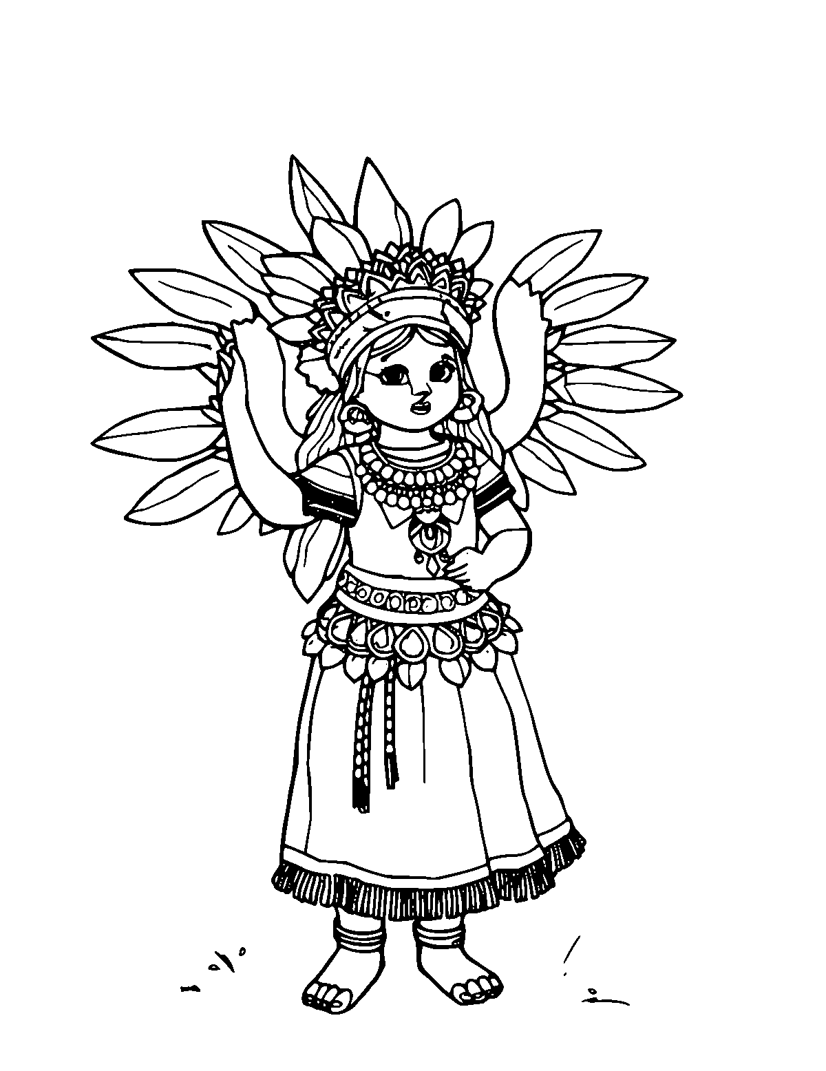 Line-art coloring page of Ahuizotl, medium outlines, centered