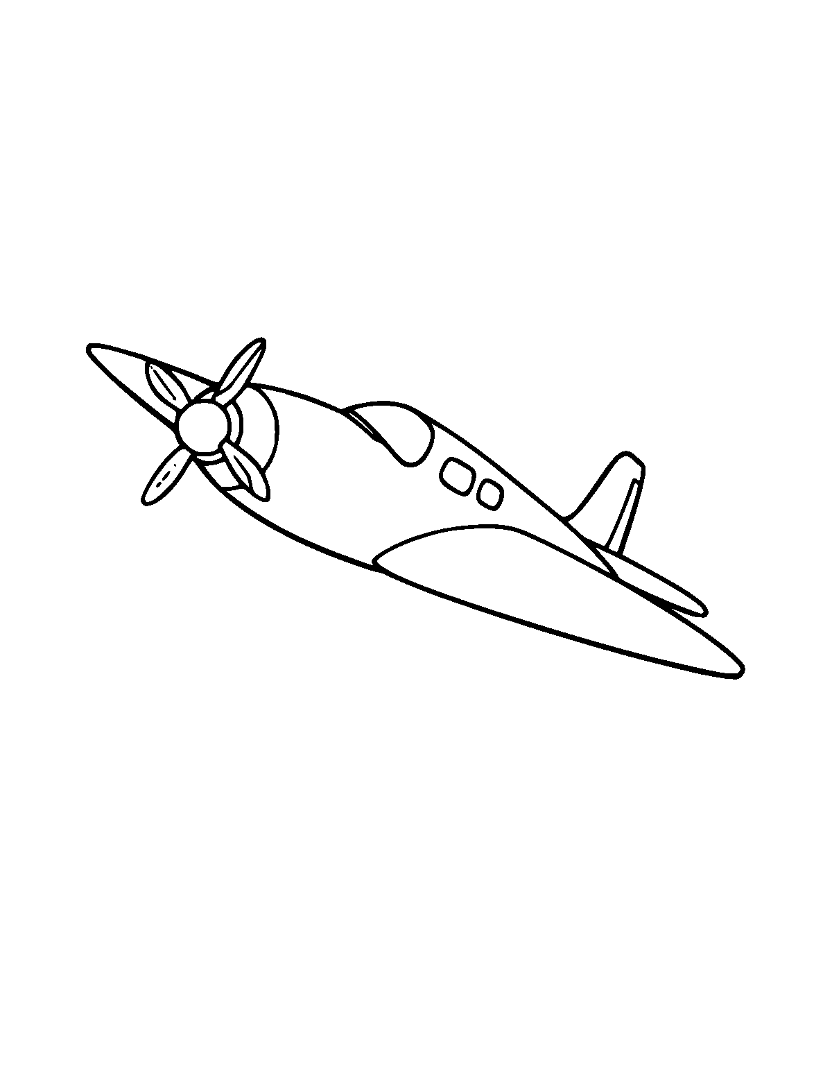 Line-art coloring page of Airplane, medium outlines, centered