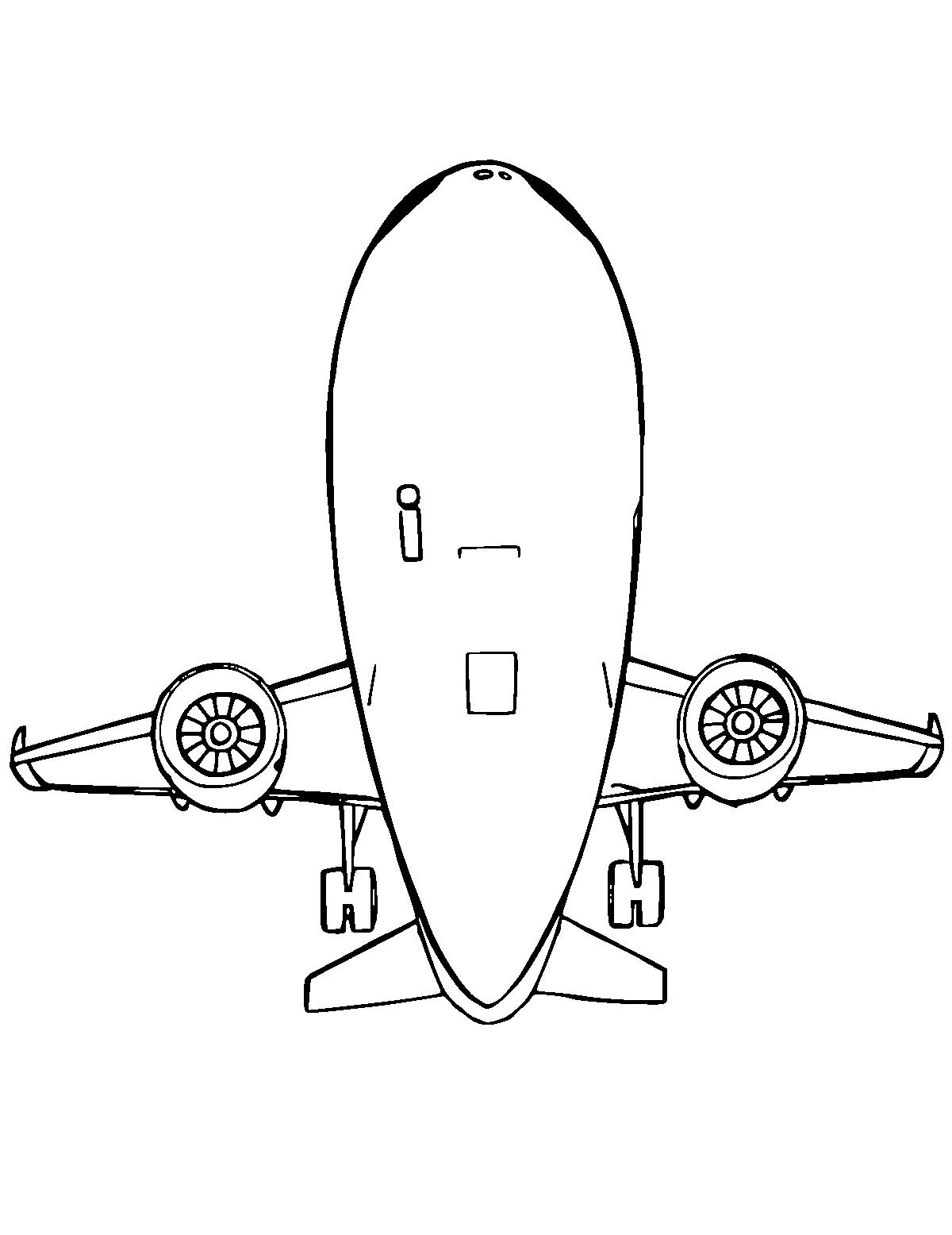 Line-art coloring page of Airplane, medium outlines, centered