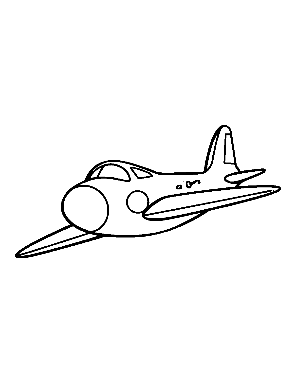 Line-art coloring page of Airplane, medium outlines, centered