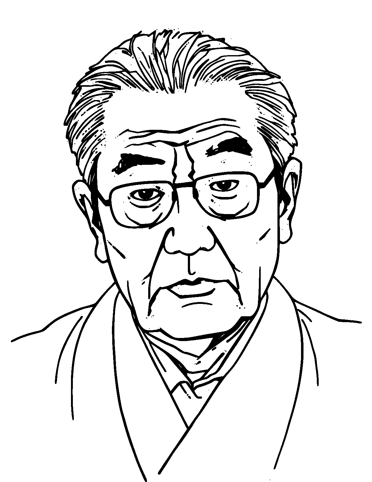 Line-art coloring page of Akira Kurosawa, medium outlines, centered