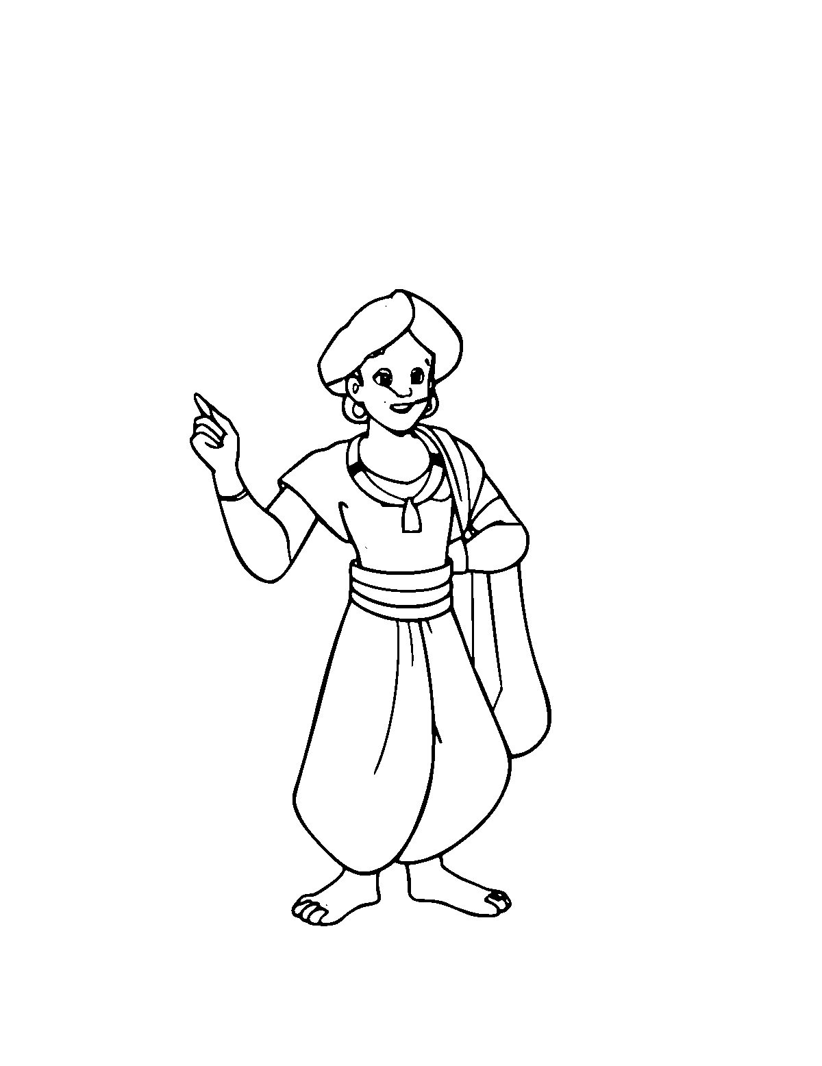 Line-art coloring page of Aladdin and the Magic Lamp, medium outlines, centered