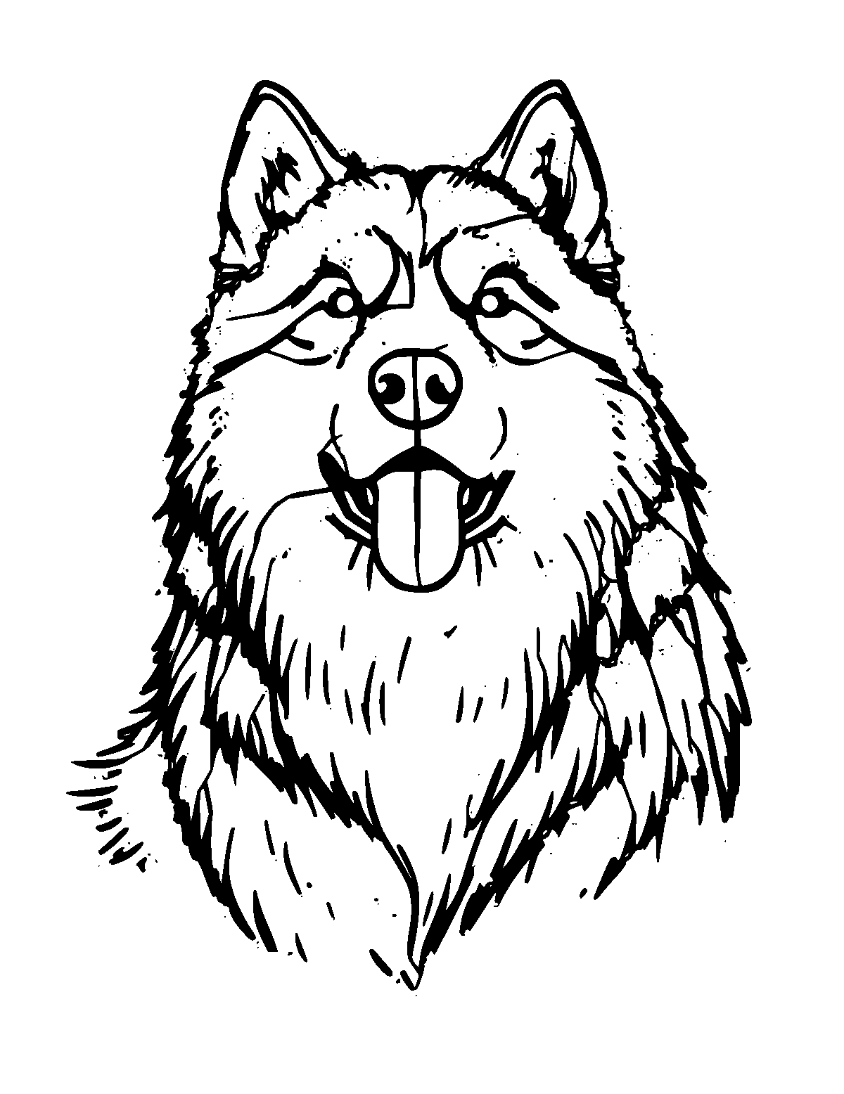 Line-art coloring page of Alaskan Malamute, thick outlines, centered
