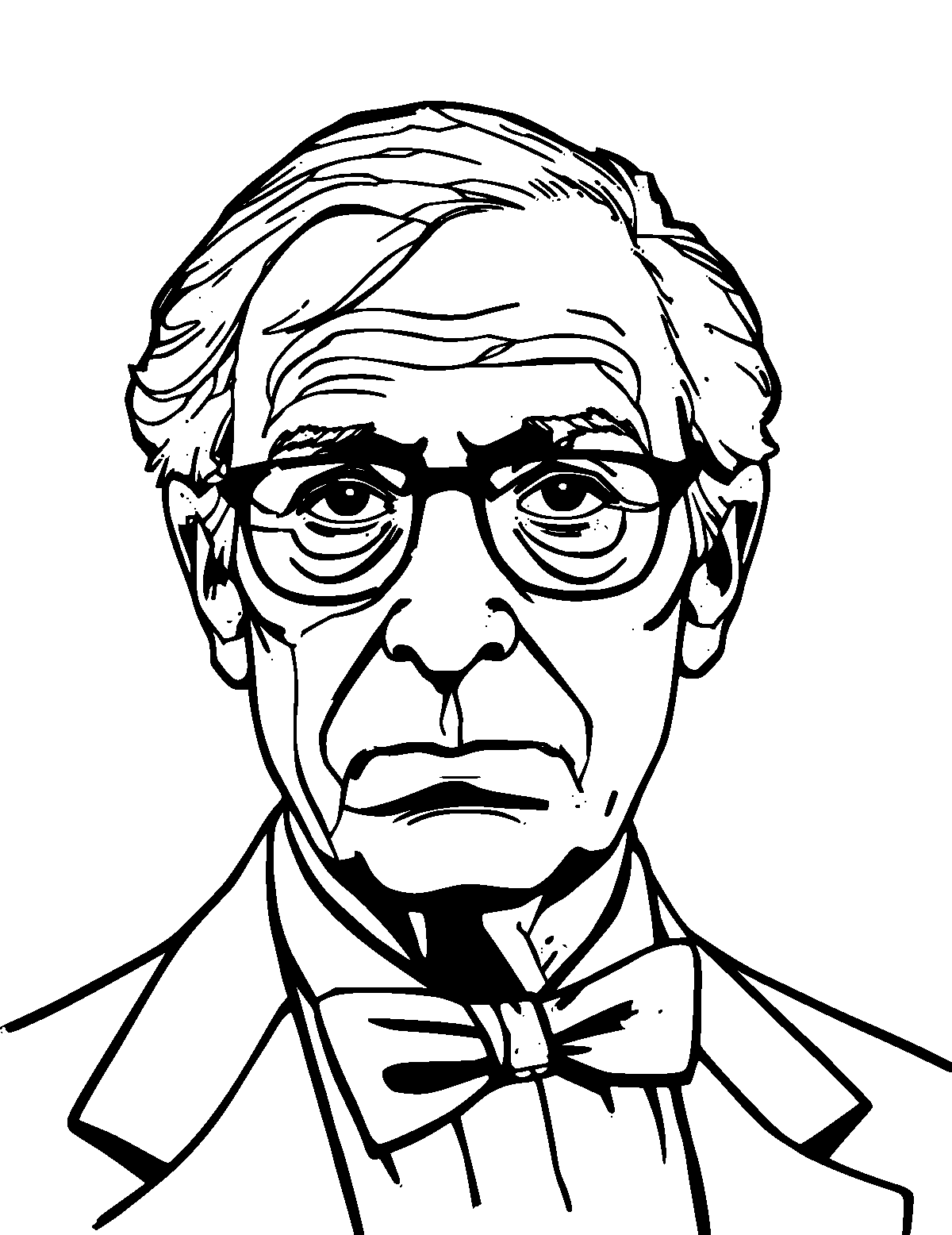 Line-art coloring page of Alexander Fleming, medium outlines, centered