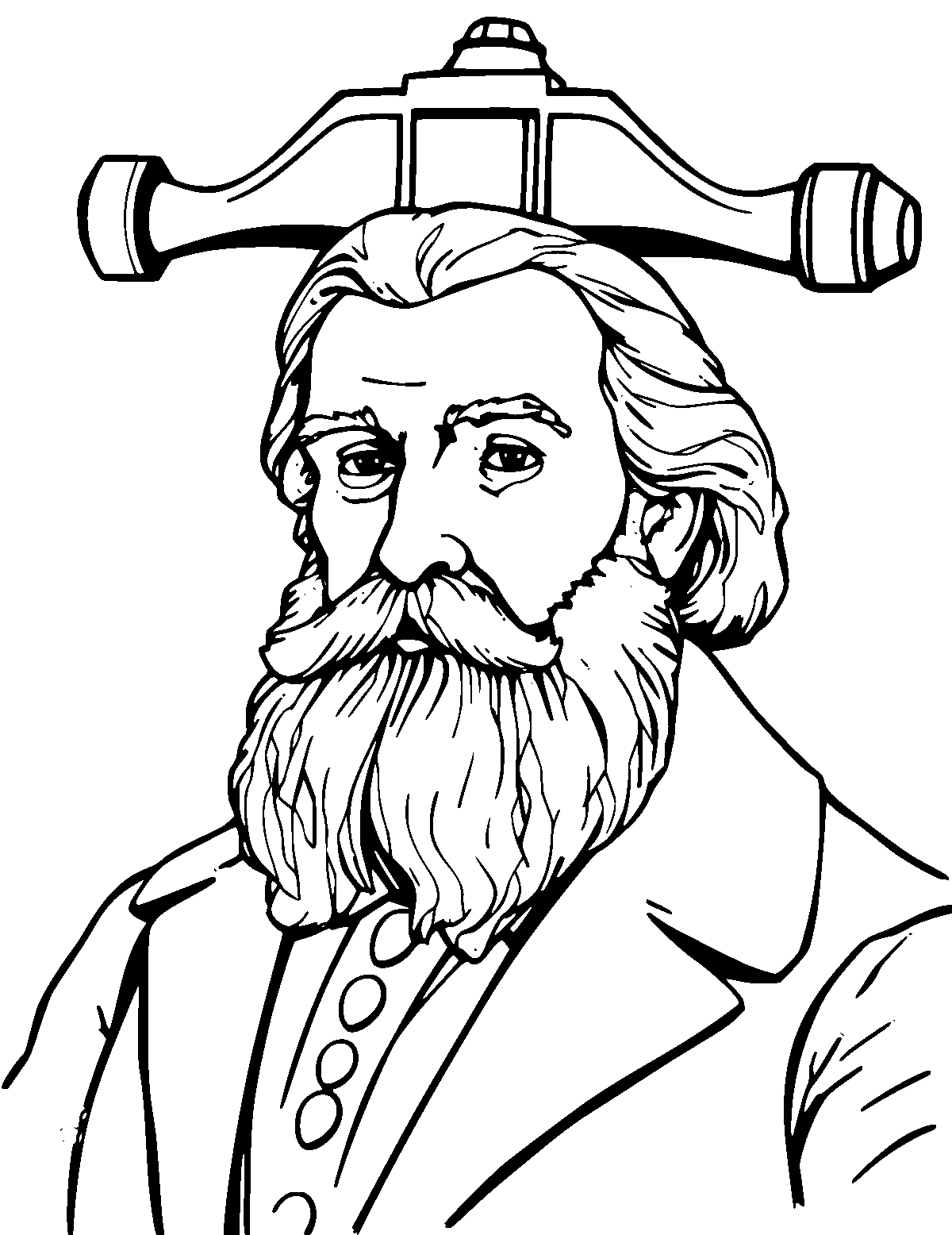 Line-art coloring page of Alexander Graham Bell, medium outlines, centered