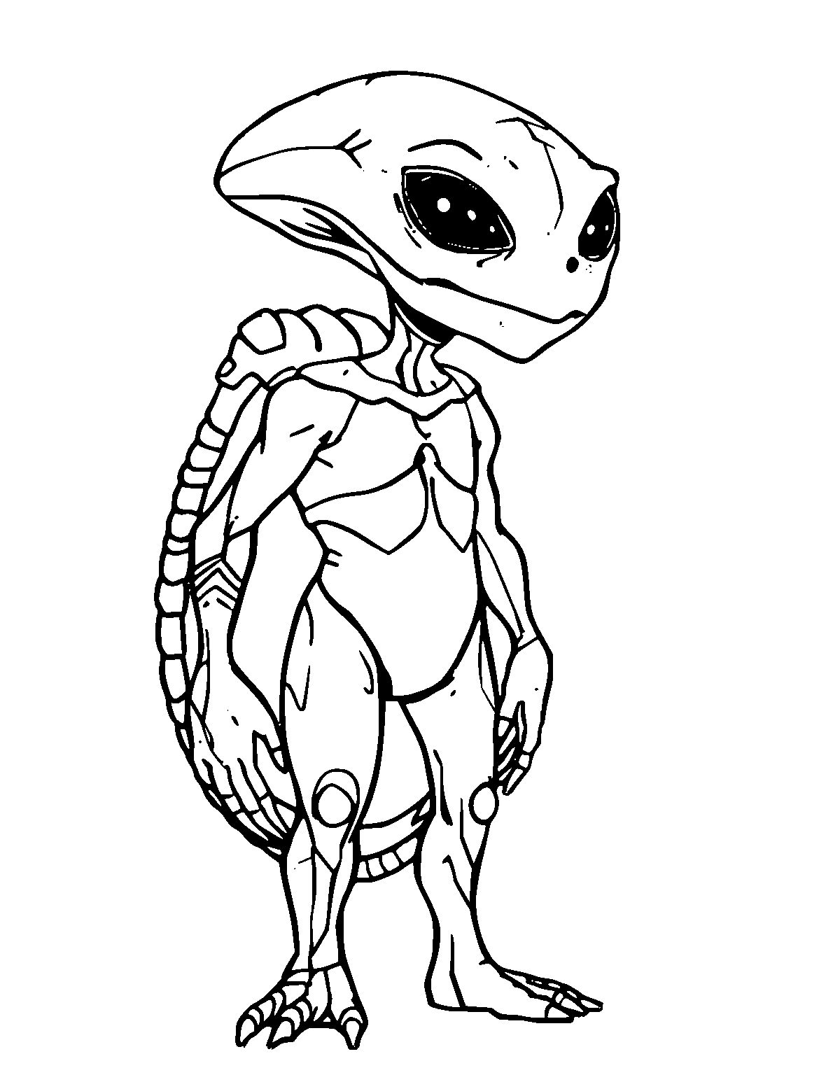 Line-art coloring page of Alien Creature, medium outlines, centered