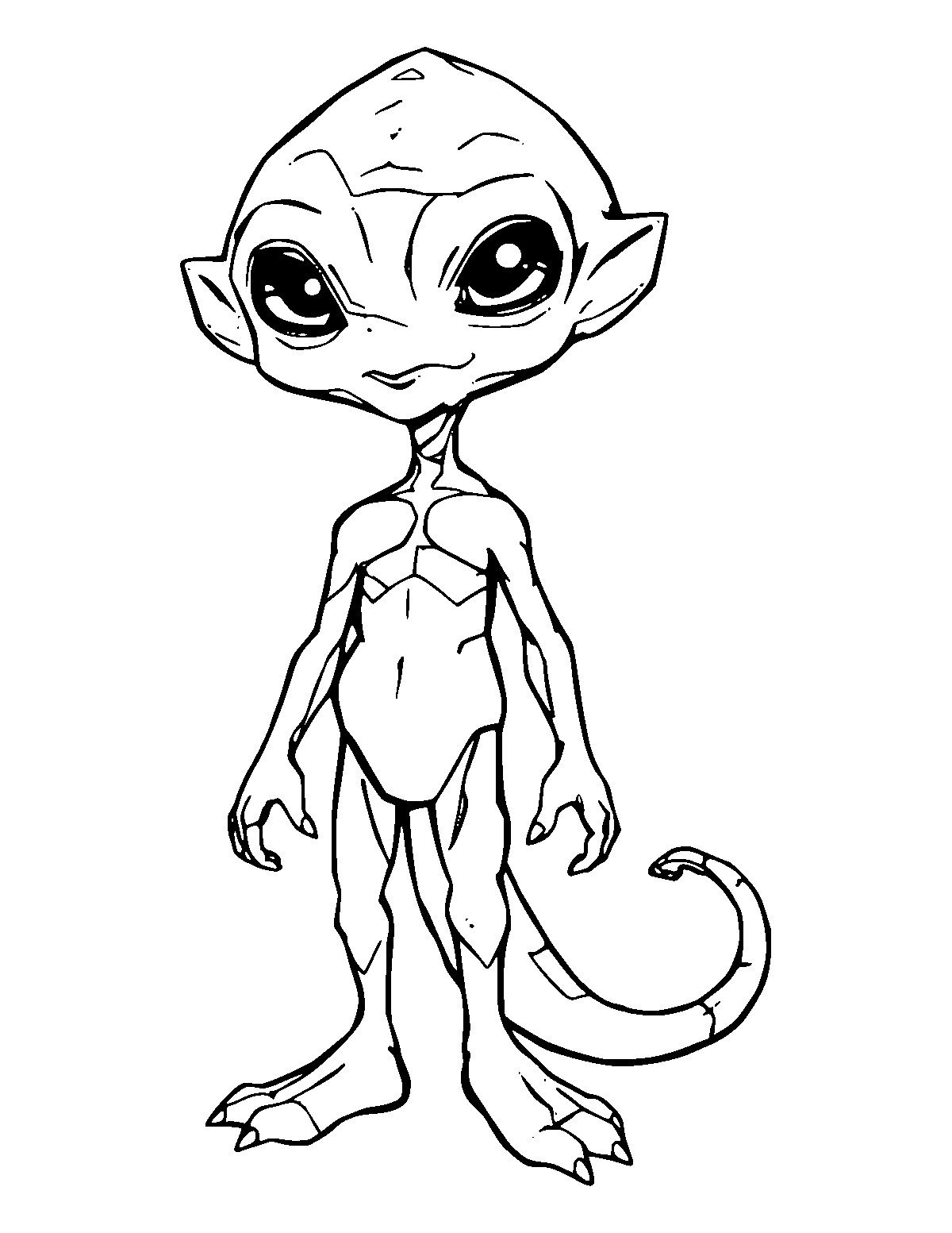 Line-art coloring page of Alien Creature, medium outlines, centered