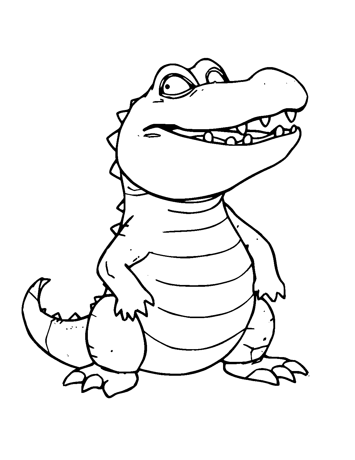 Line-art coloring page of Alligator, medium outlines, centered