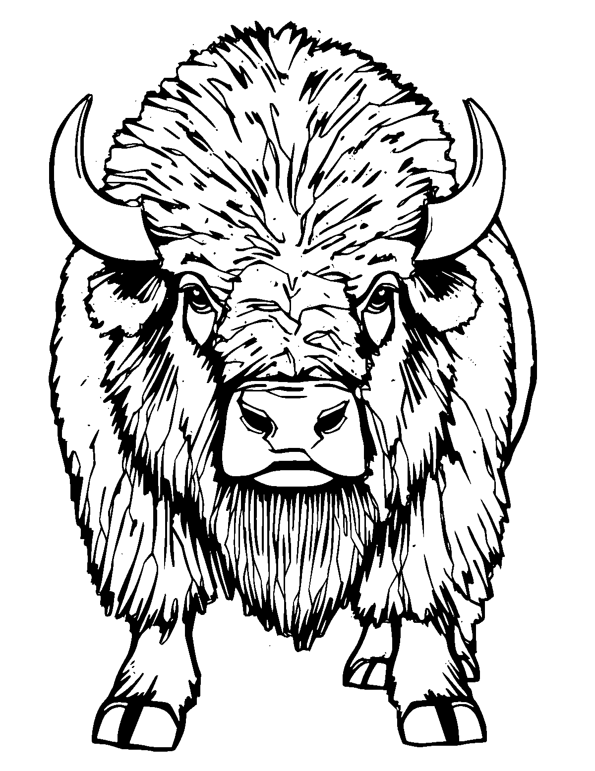 Line-art coloring page of American Bison, medium outlines, centered