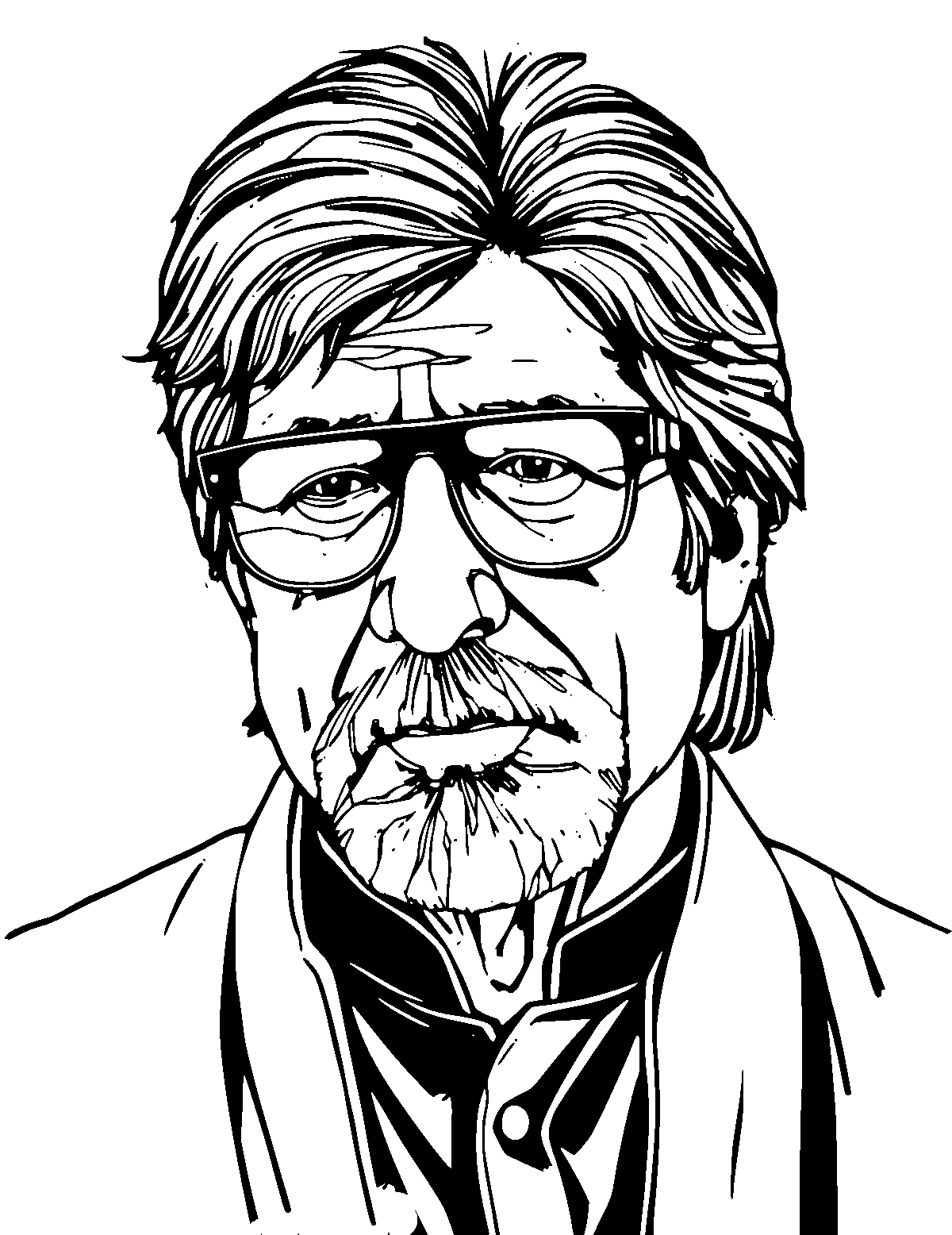 Line-art coloring page of Amitabh Bachchan, medium outlines, centered