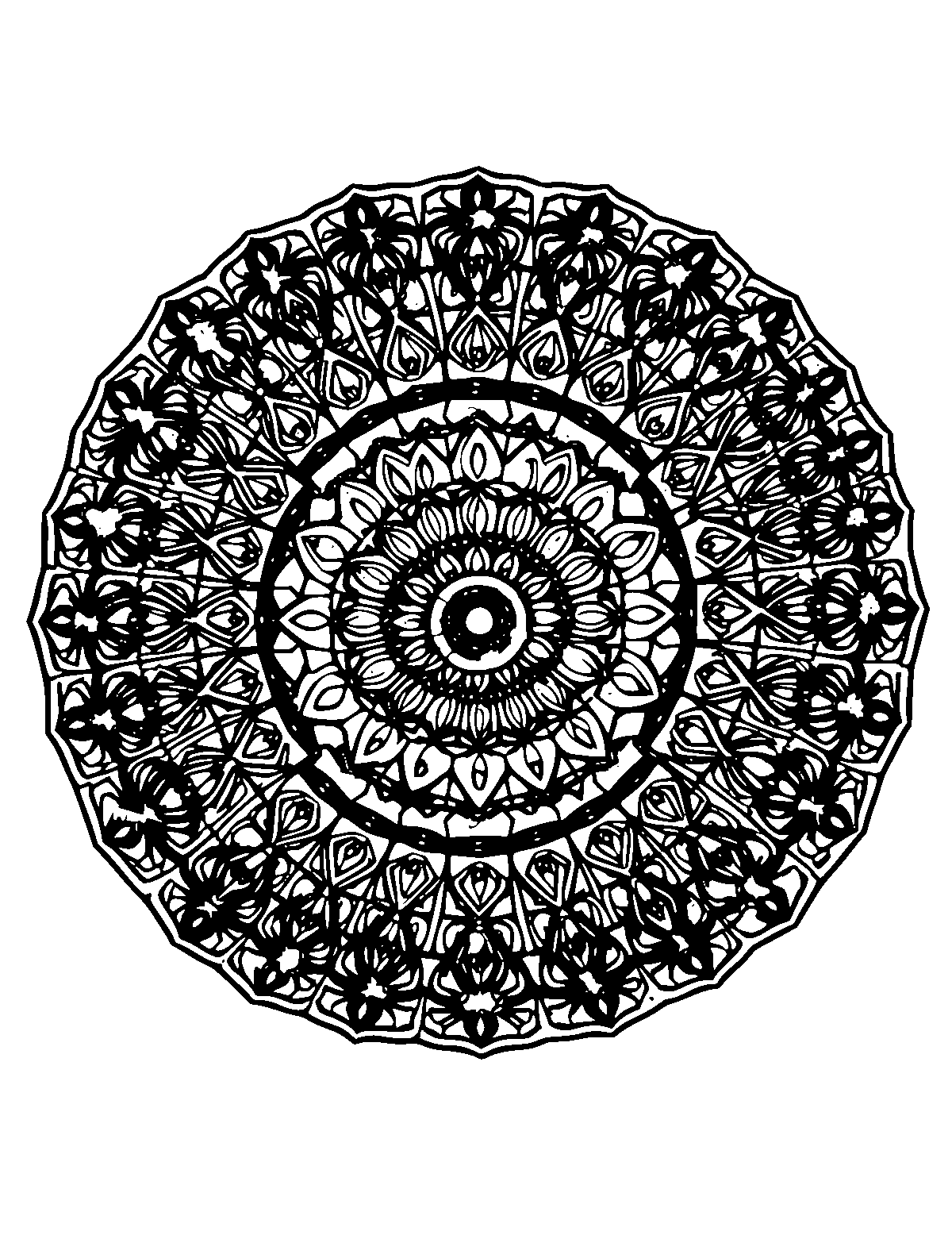 Line-art coloring page of Mandala, mandala, medium outlines, centered