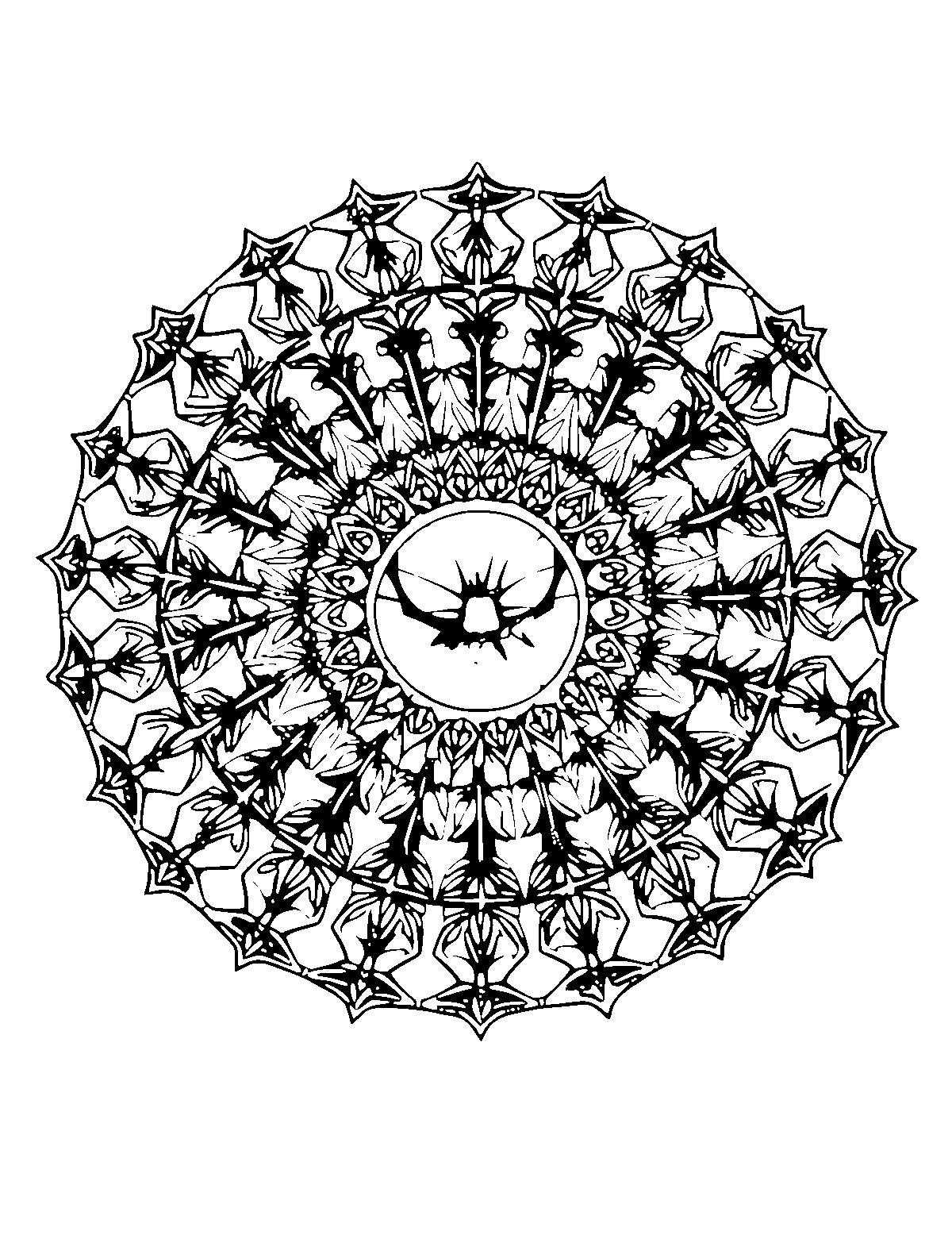 Line-art coloring page of Halloween Mandala, mandala, medium outlines, centered