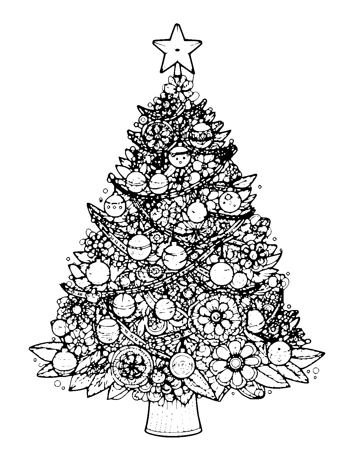 Line-art coloring page of Zentangle Christmas, zentangle, medium outlines, centered