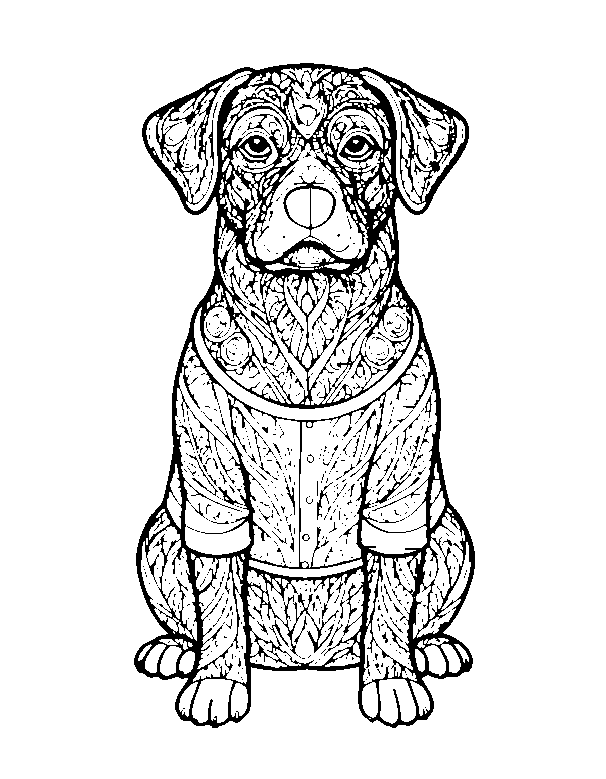 Line-art coloring page of Zentangle Dog, zentangle, medium outlines, centered