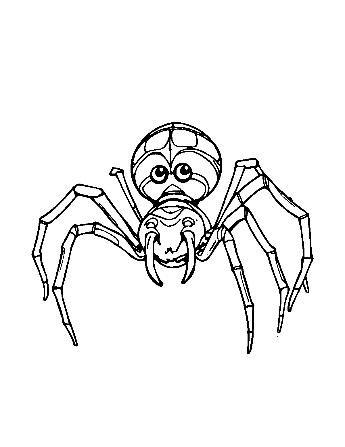 Line-art coloring page of Anansi the Spider, medium outlines, centered