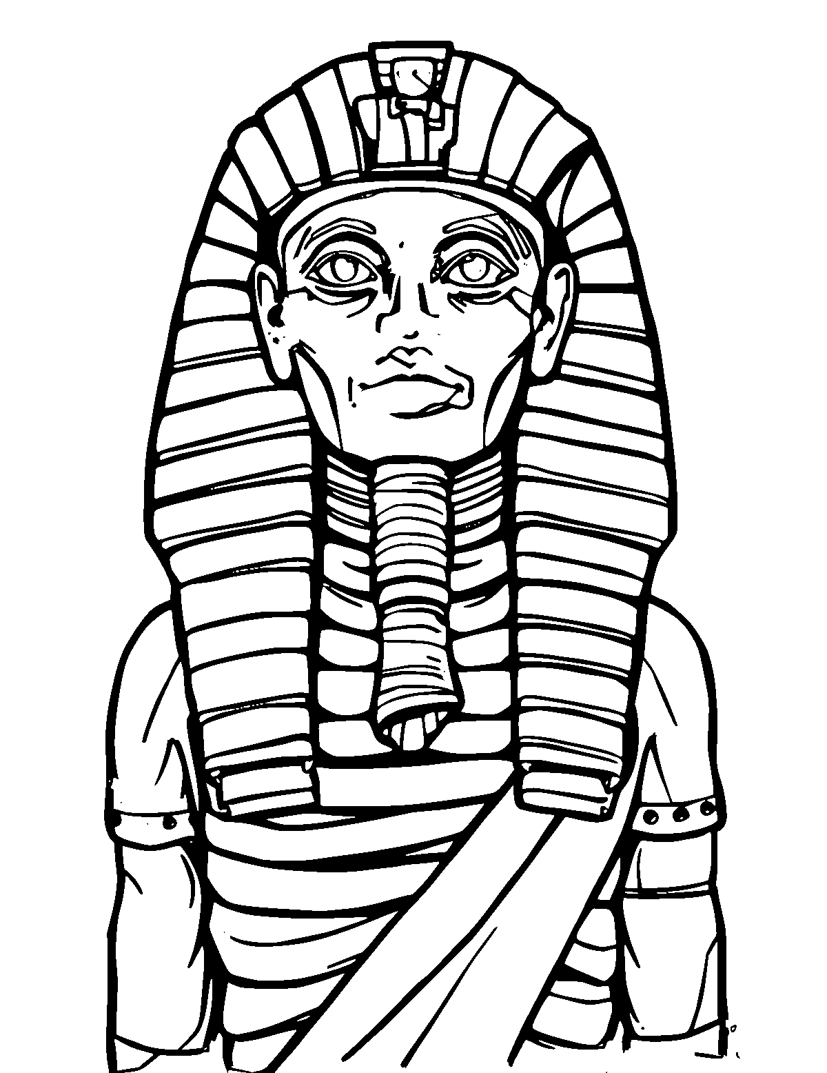 Line-art coloring page of Ancient Egyptian Mummy, thick outlines, centered