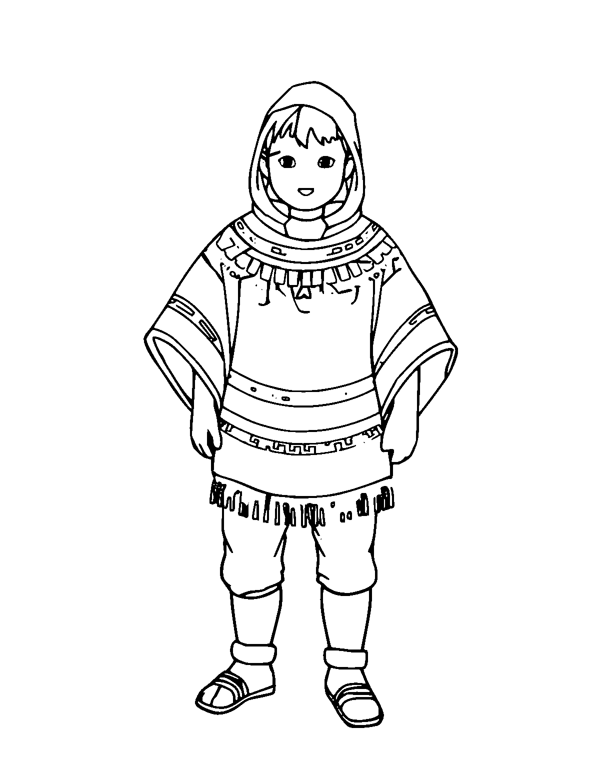 Line-art coloring page of Andean Poncho, medium outlines, centered