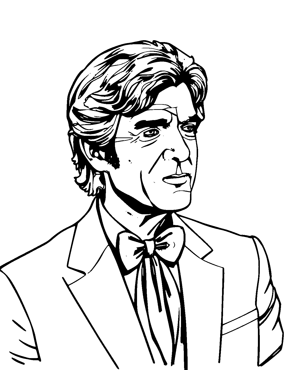 Line-art coloring page of Andrea Bocelli, medium outlines, centered