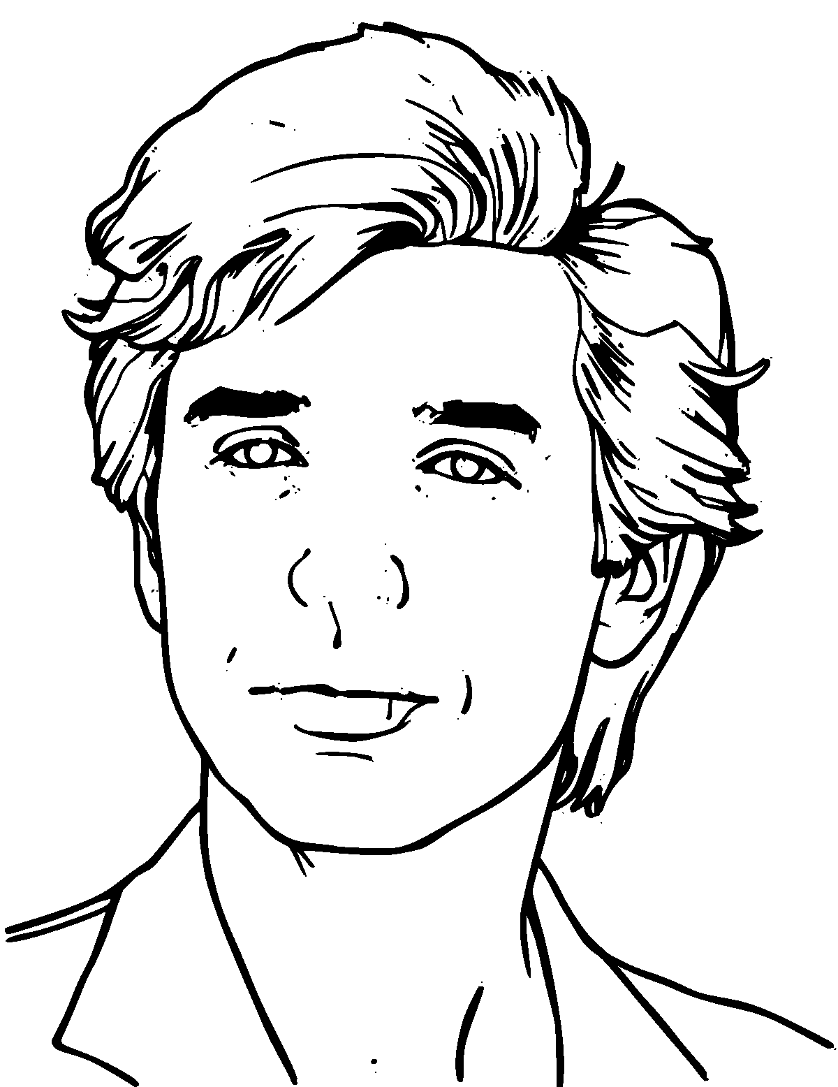 Line-art coloring page of Andy Warhol, medium outlines, centered