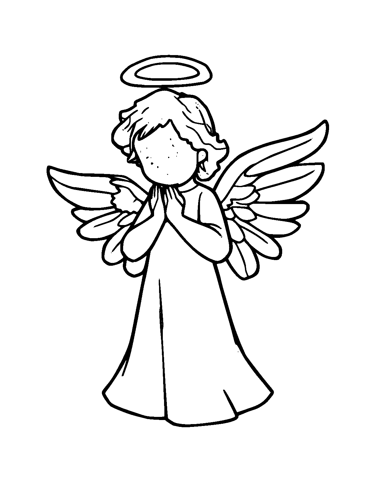 Line-art coloring page of Angel, medium outlines, centered