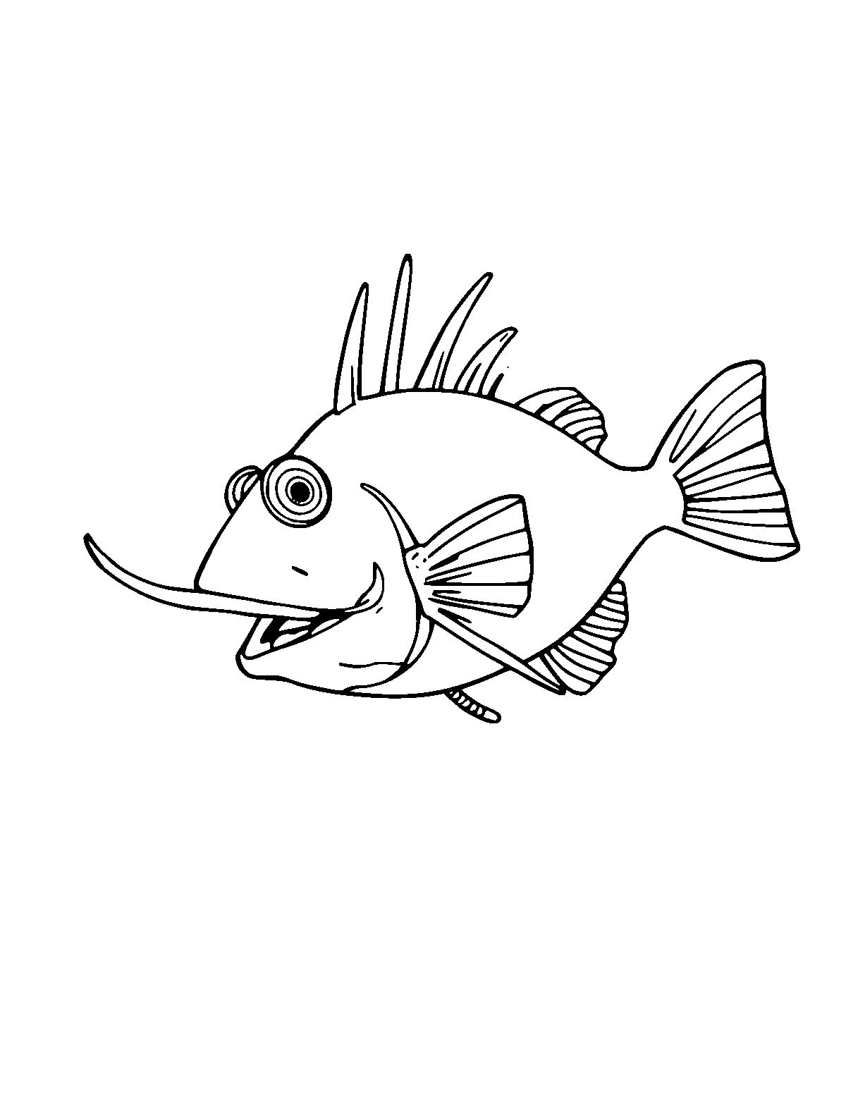 Line-art coloring page of Anglerfish, medium outlines, centered