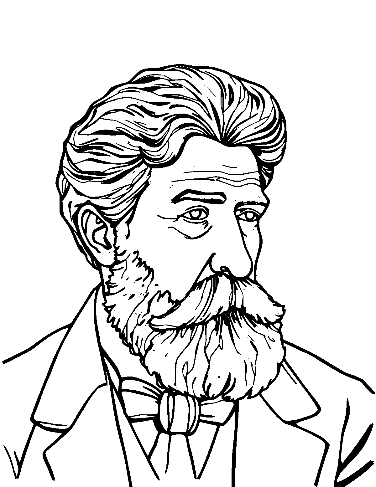Line-art coloring page of Anton Chekhov, medium outlines, centered