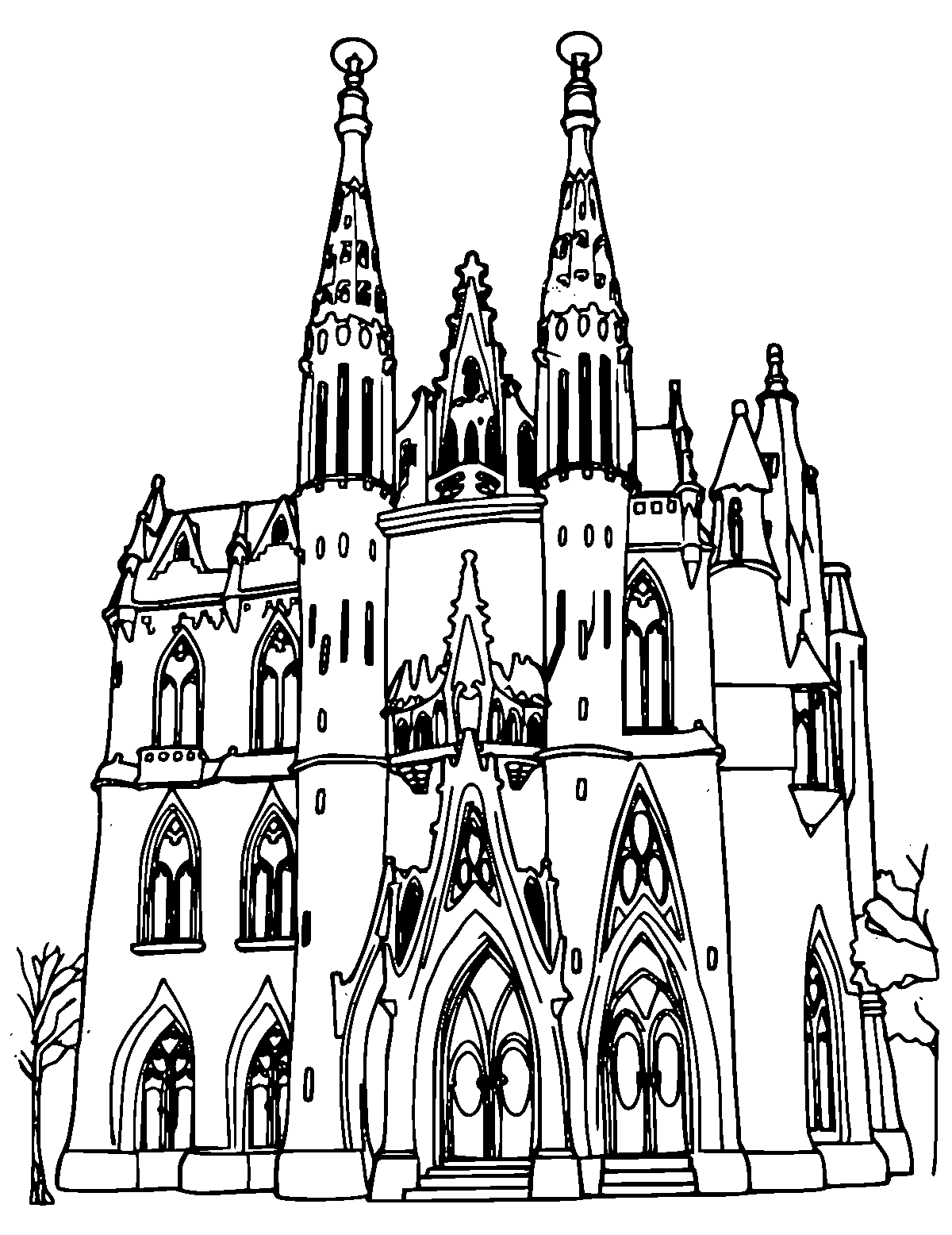Line-art coloring page of Antoni Gaudi, medium outlines, centered